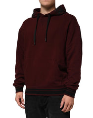 Dolce & Gabbana Burgundy Cotton Plaid Lined Men Hoodie Sweater - Hoodies