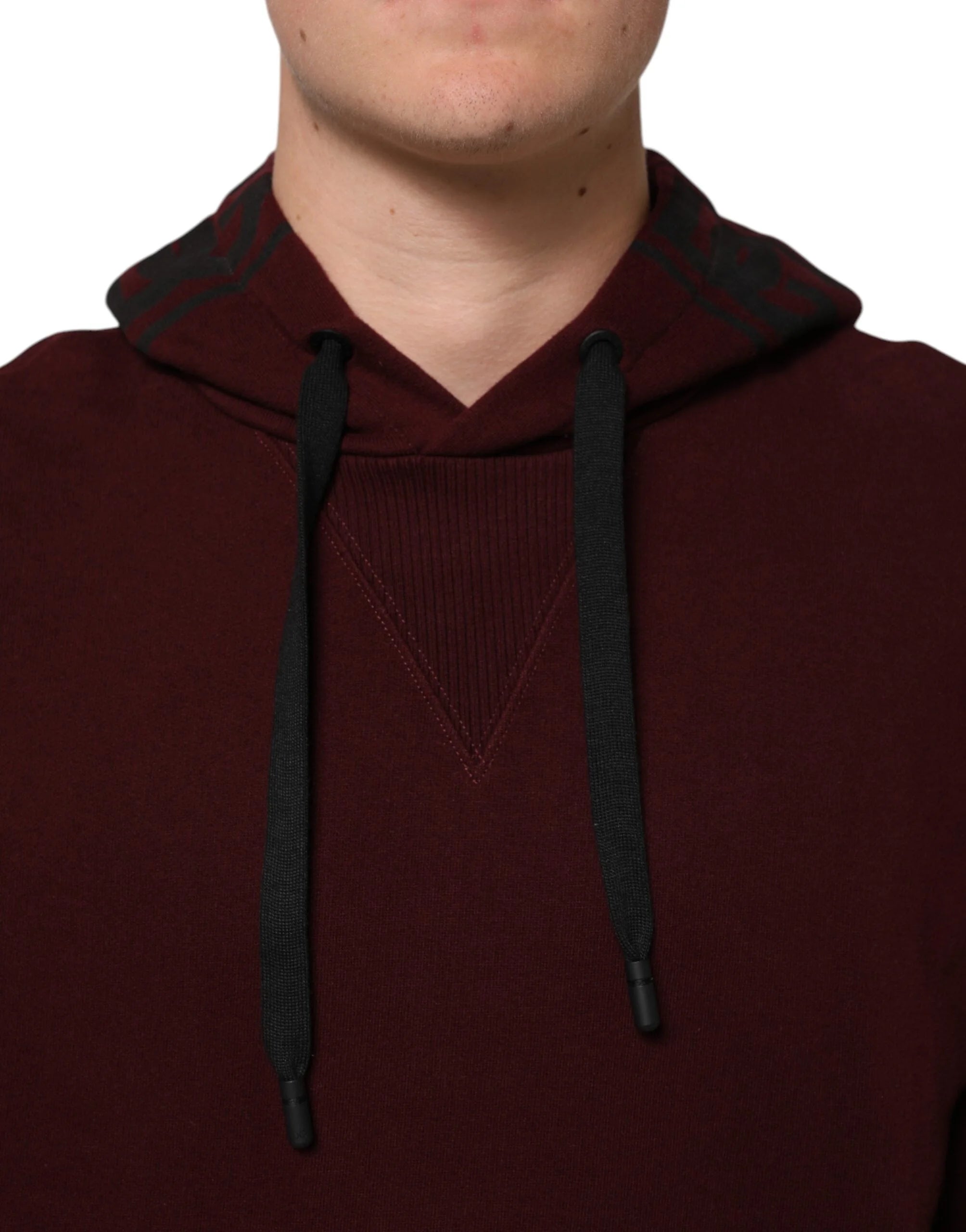 Dolce & Gabbana Burgundy Cotton Plaid Lined Men Hoodie Sweater - Hoodies
