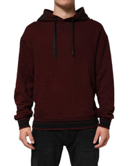 Dolce & Gabbana Burgundy Cotton Plaid Lined Men Hoodie Sweater - Hoodies