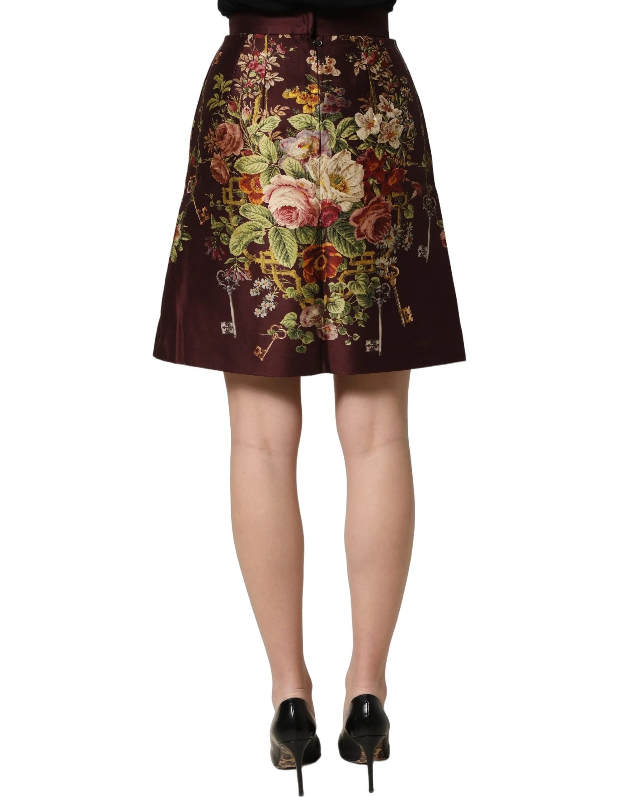 Dolce & Gabbana Burgundy Floral HighWaist A-line Mini Skirt - IT36|XXS