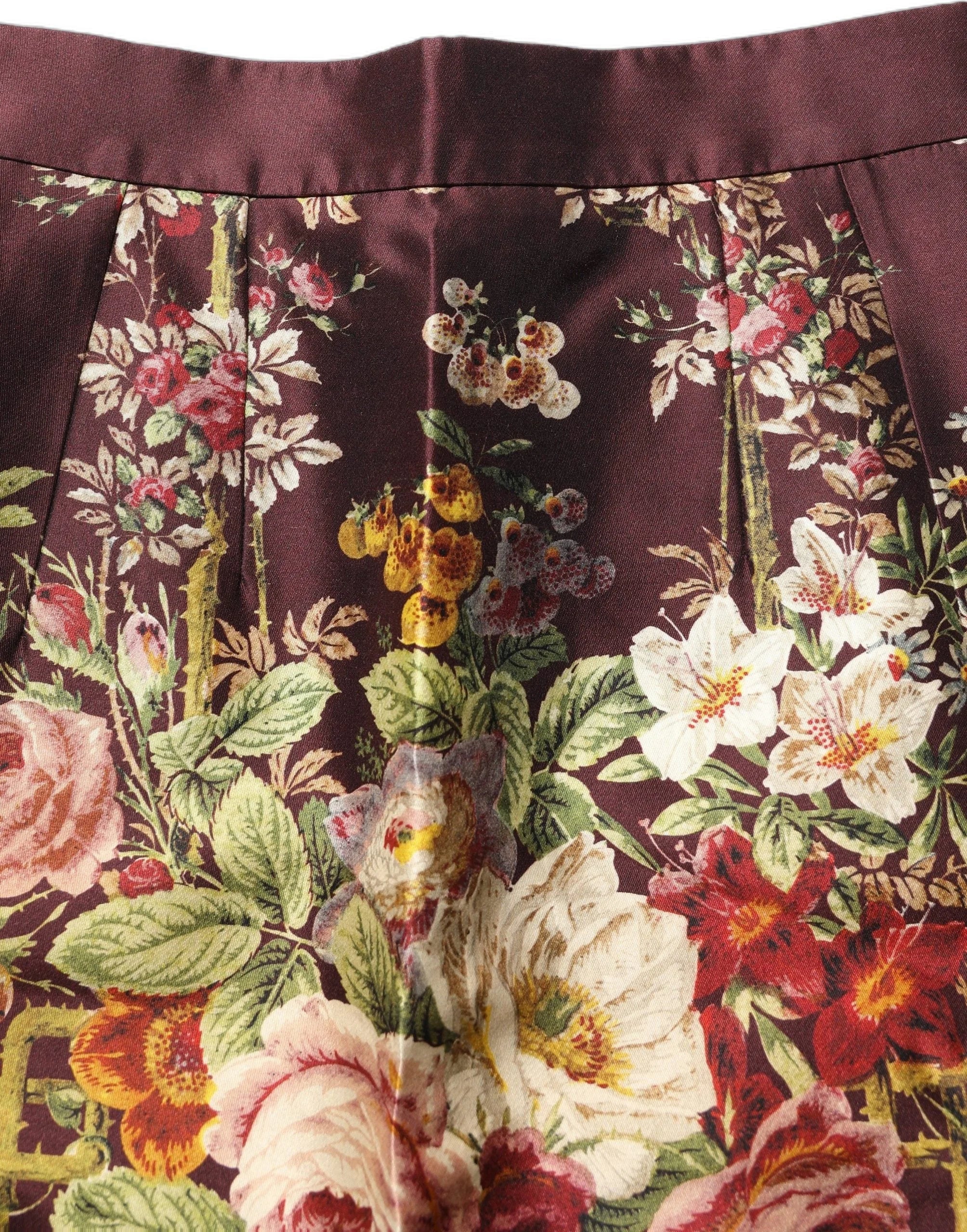Dolce & Gabbana Burgundy Floral HighWaist A-line Mini Skirt - IT36|XXS