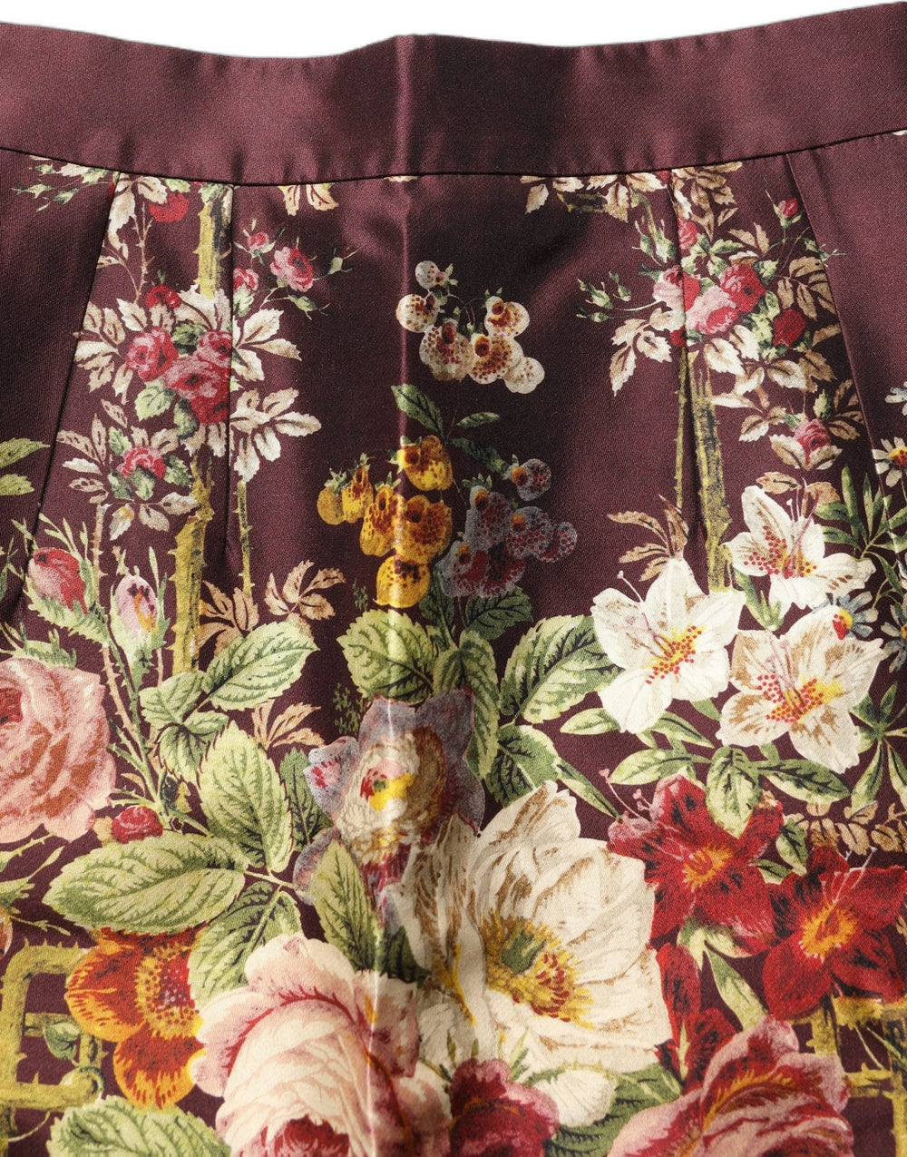 Dolce & Gabbana Burgundy Floral HighWaist A-line Mini Skirt - IT36|XXS