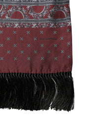 Dolce & Gabbana Burgundy Gray Patterned Fringe Foulard 141cm X 15.5cm Scarf