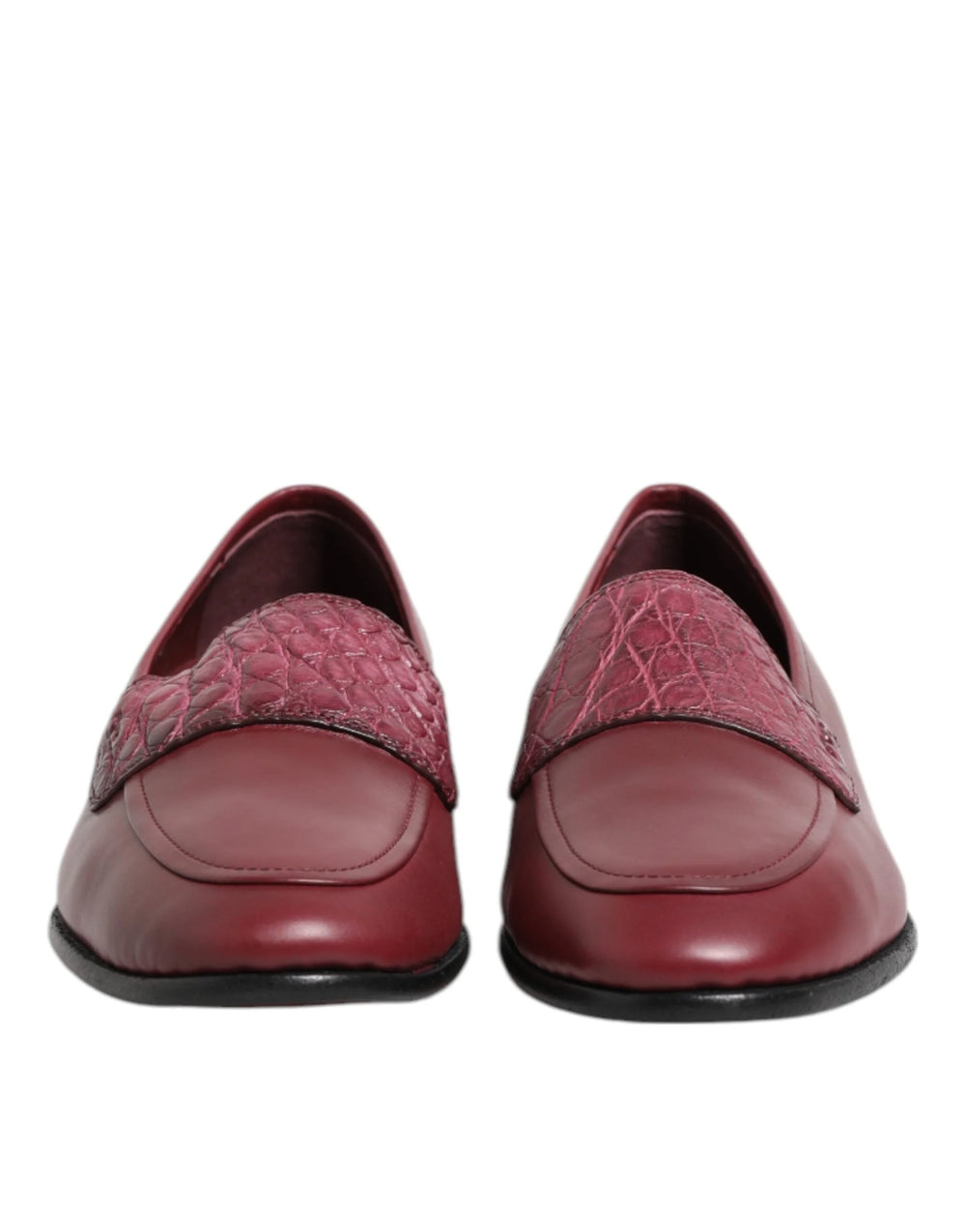 Dolce & Gabbana Burgundy Leather Formal Slip On Shoes - Flats