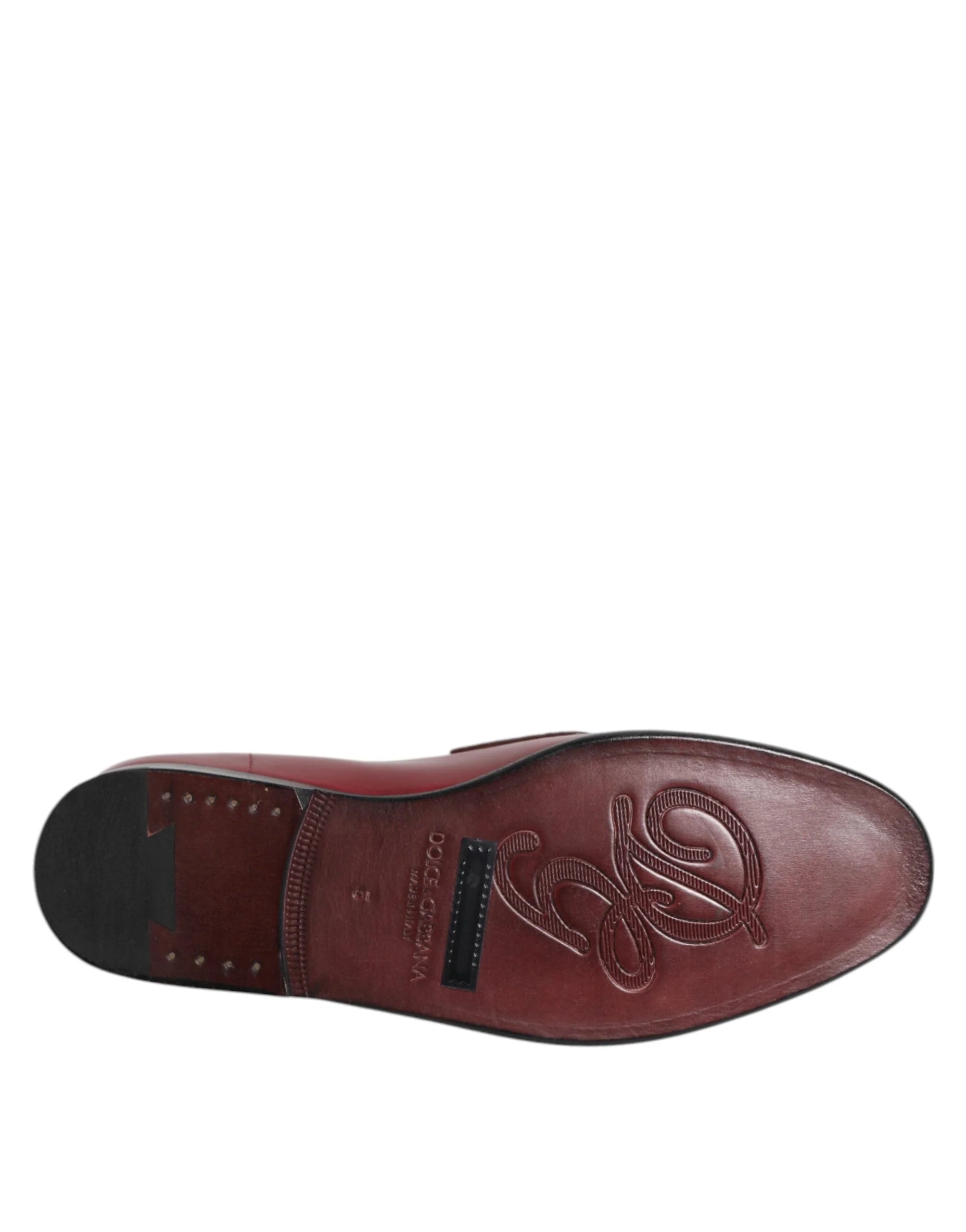Dolce & Gabbana Burgundy Leather Formal Slip On Shoes - Flats