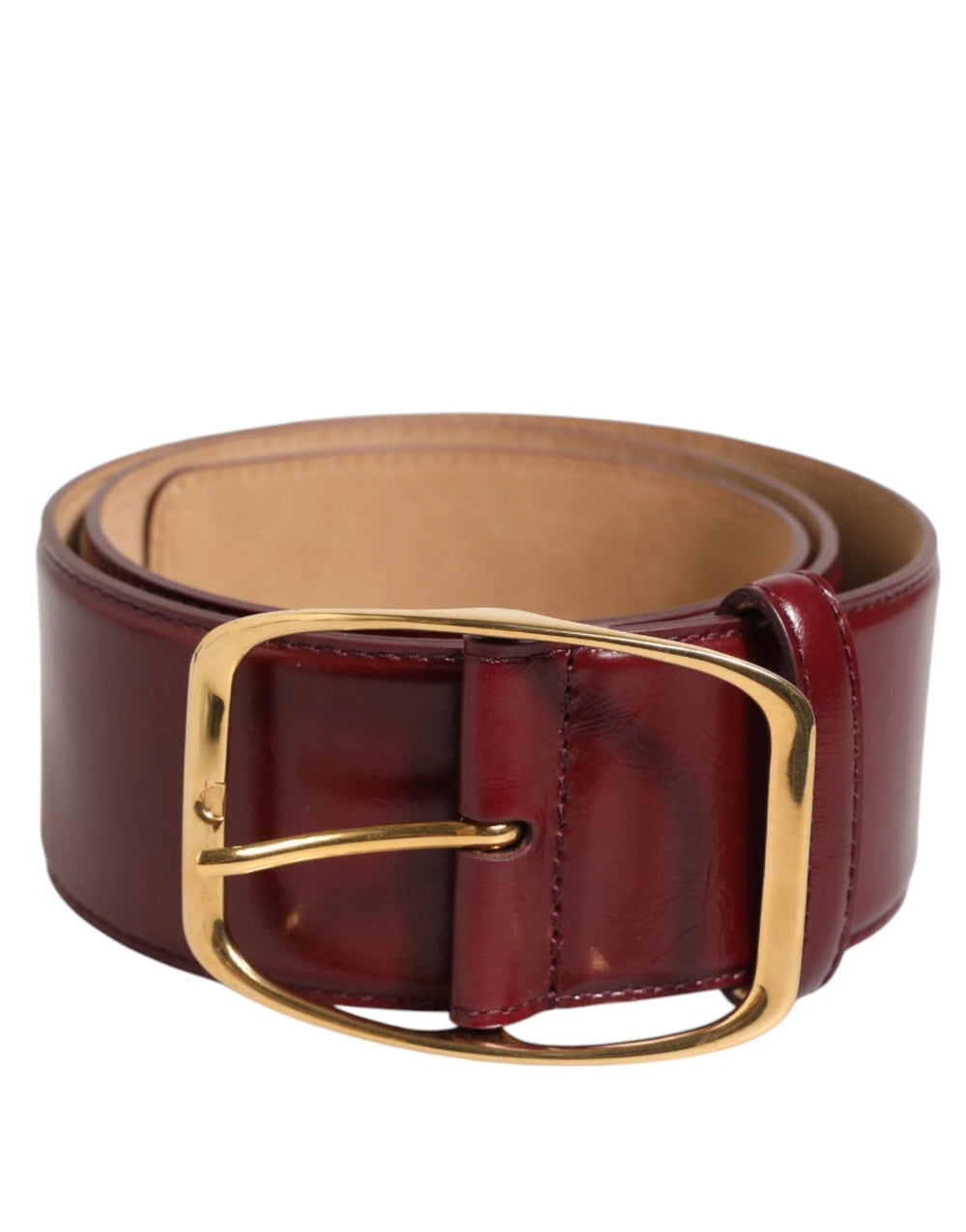 Dolce & Gabbana Burgundy Leather Gold Metal Buckle Women Belt - Belts