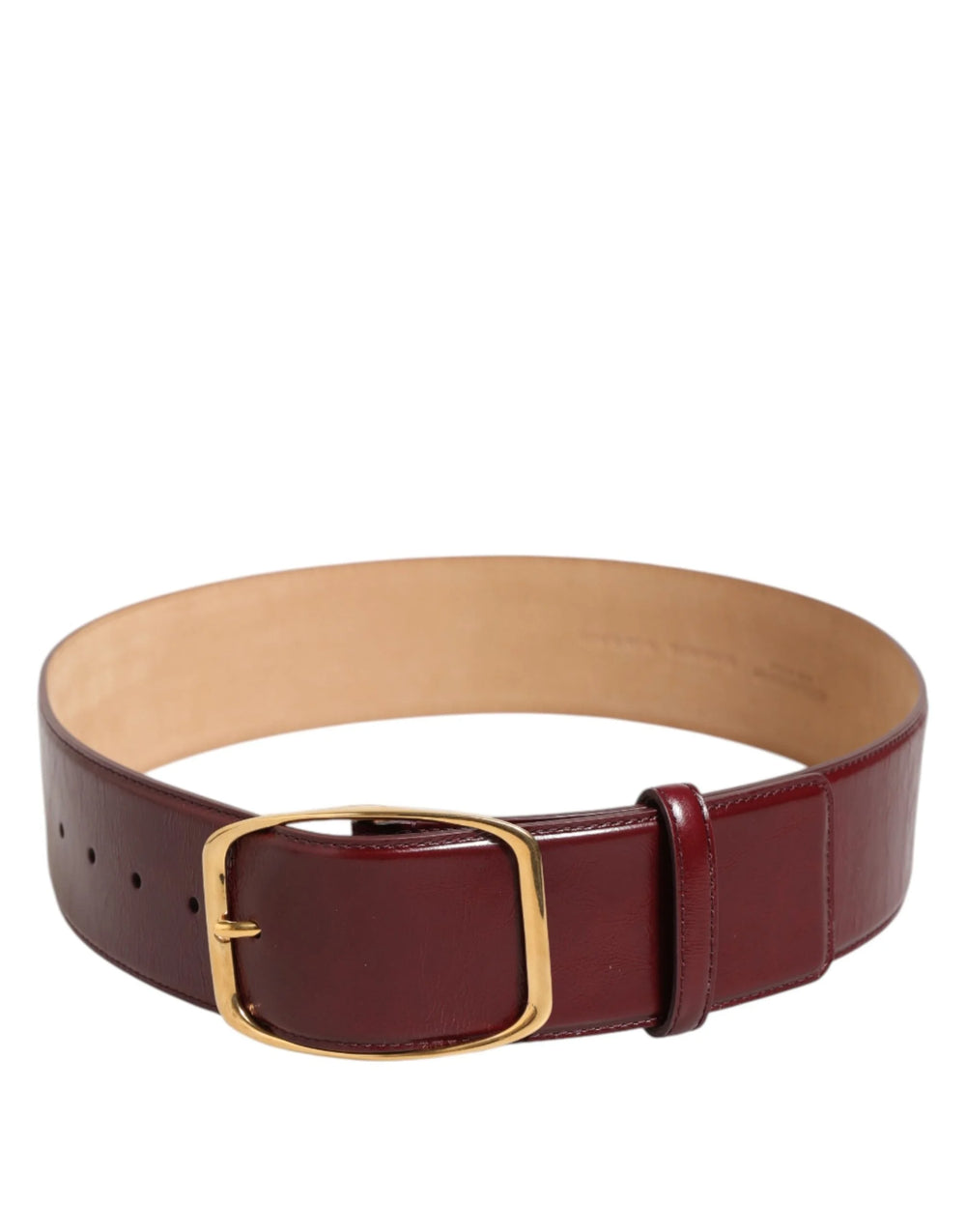 Dolce & Gabbana Burgundy Leather Gold Metal Buckle Women Belt - Belts