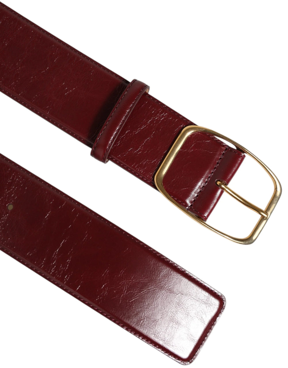 Dolce & Gabbana Burgundy Leather Gold Metal Buckle Women Belt - Belts