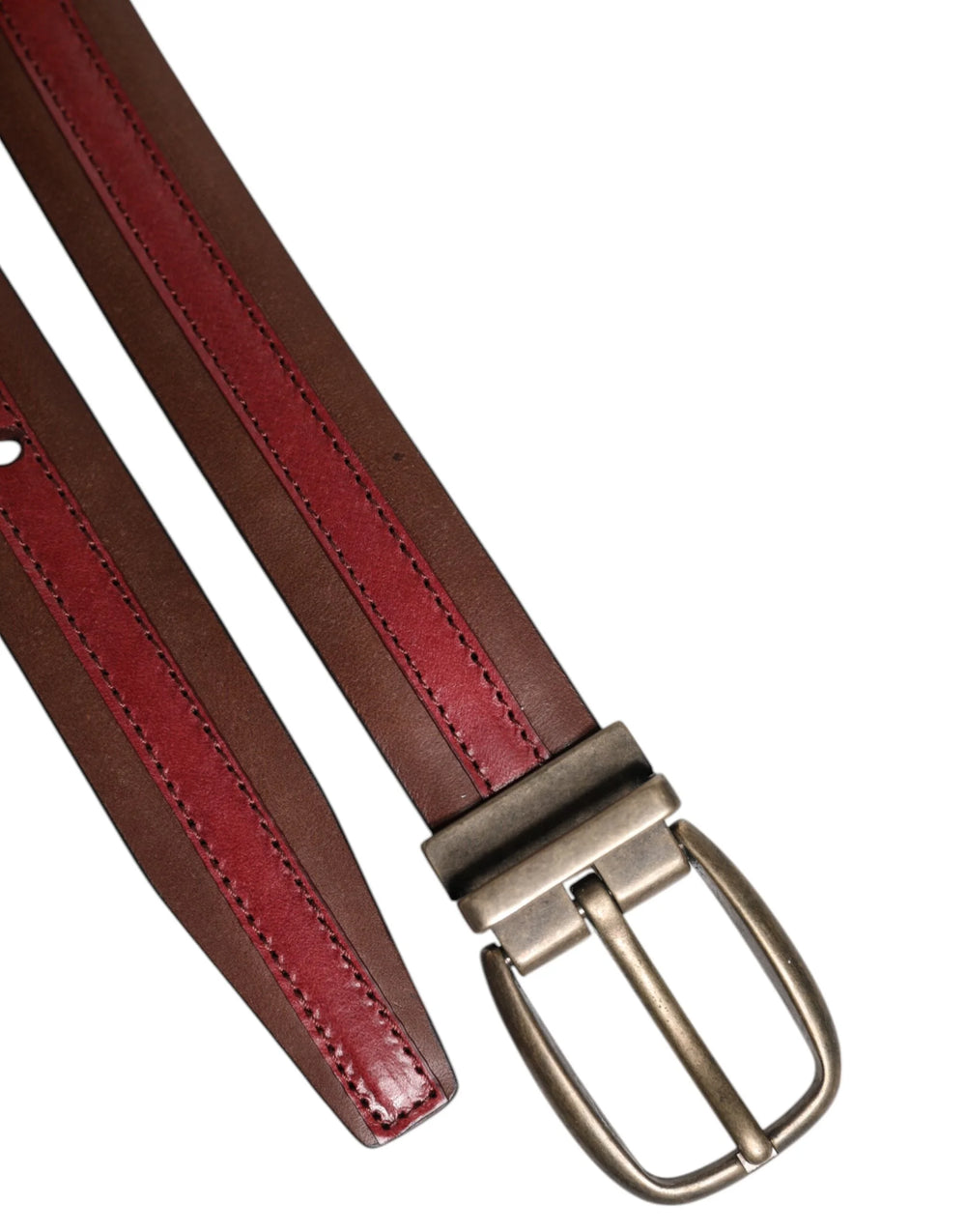 Dolce & Gabbana Burgundy Leather Metal Logo Buckle Belt - Belts