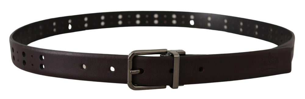 Dolce & Gabbana Burgundy Leather Perforated Metal Buckle Belt - 90 cm / 36 Inches - Belts