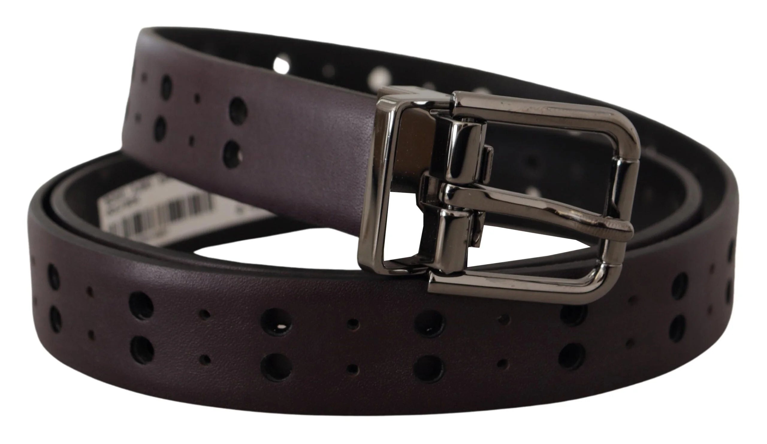 Dolce & Gabbana Burgundy Leather Perforated Metal Buckle Belt - 90 cm / 36 Inches - Belts