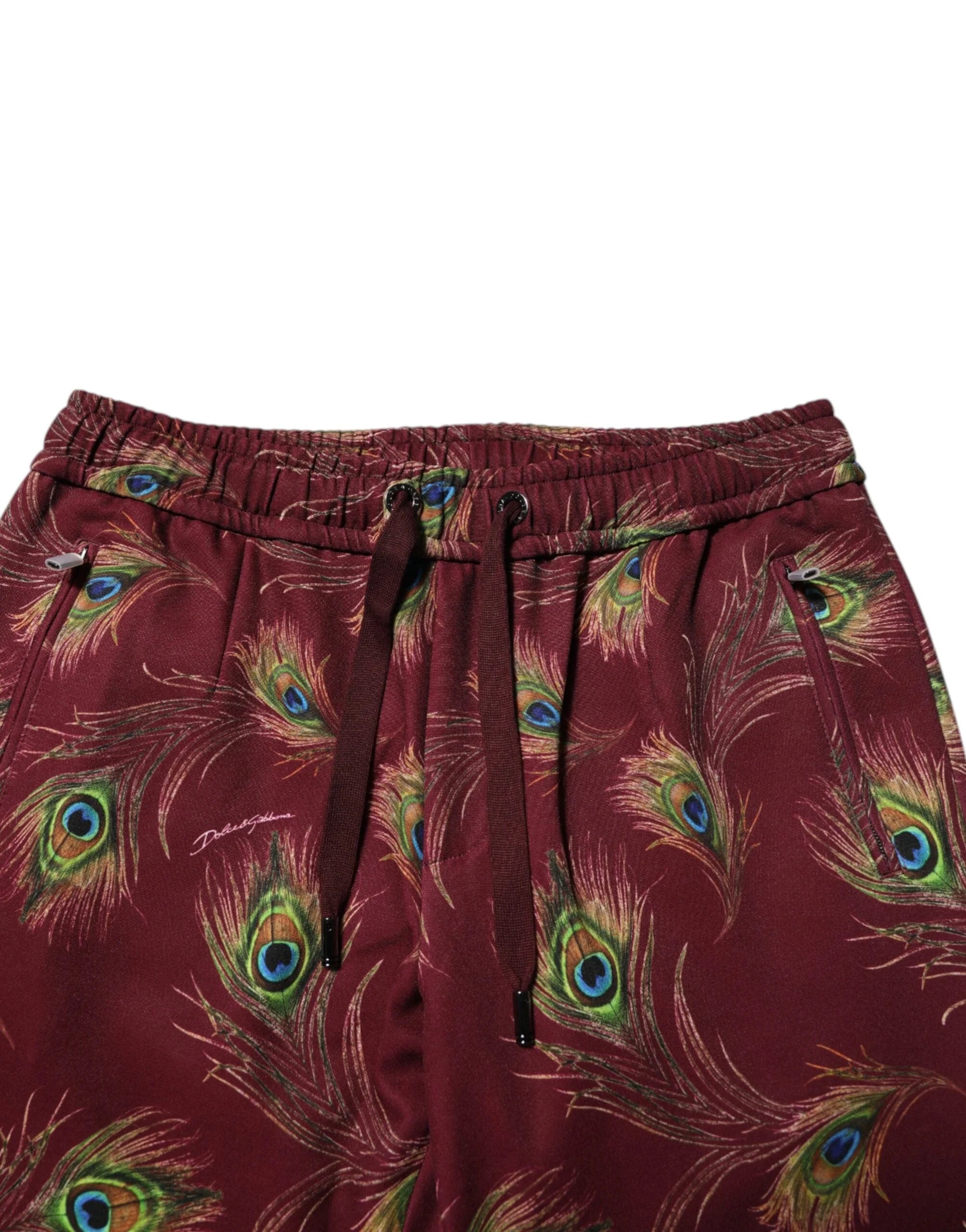 Dolce & Gabbana Burgundy Peacock Feather Print Jogger Pants - Joggers