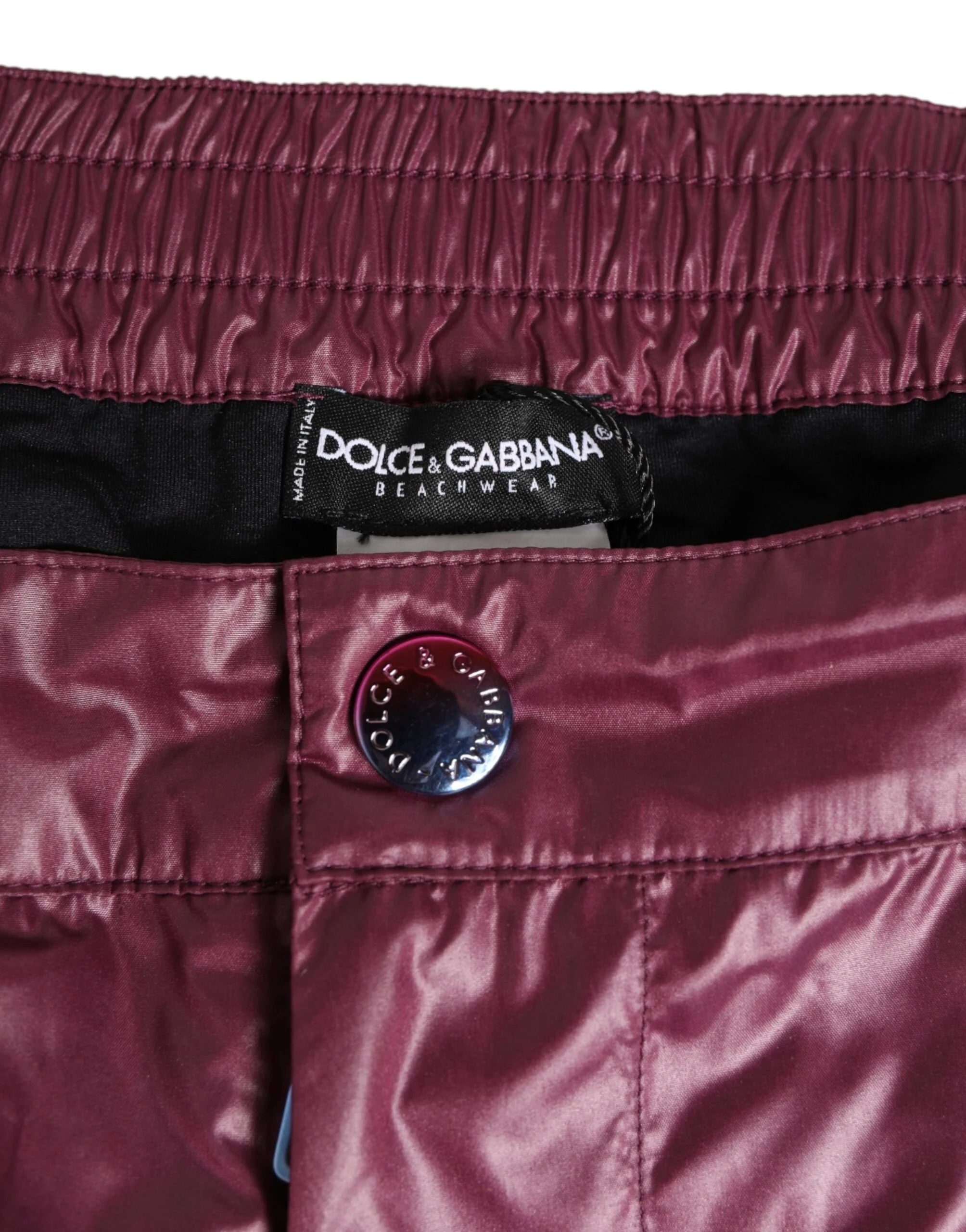 Dolce & Gabbana Burgundy Polyester Logo Embossed Crest Swimwear - IT48 | M