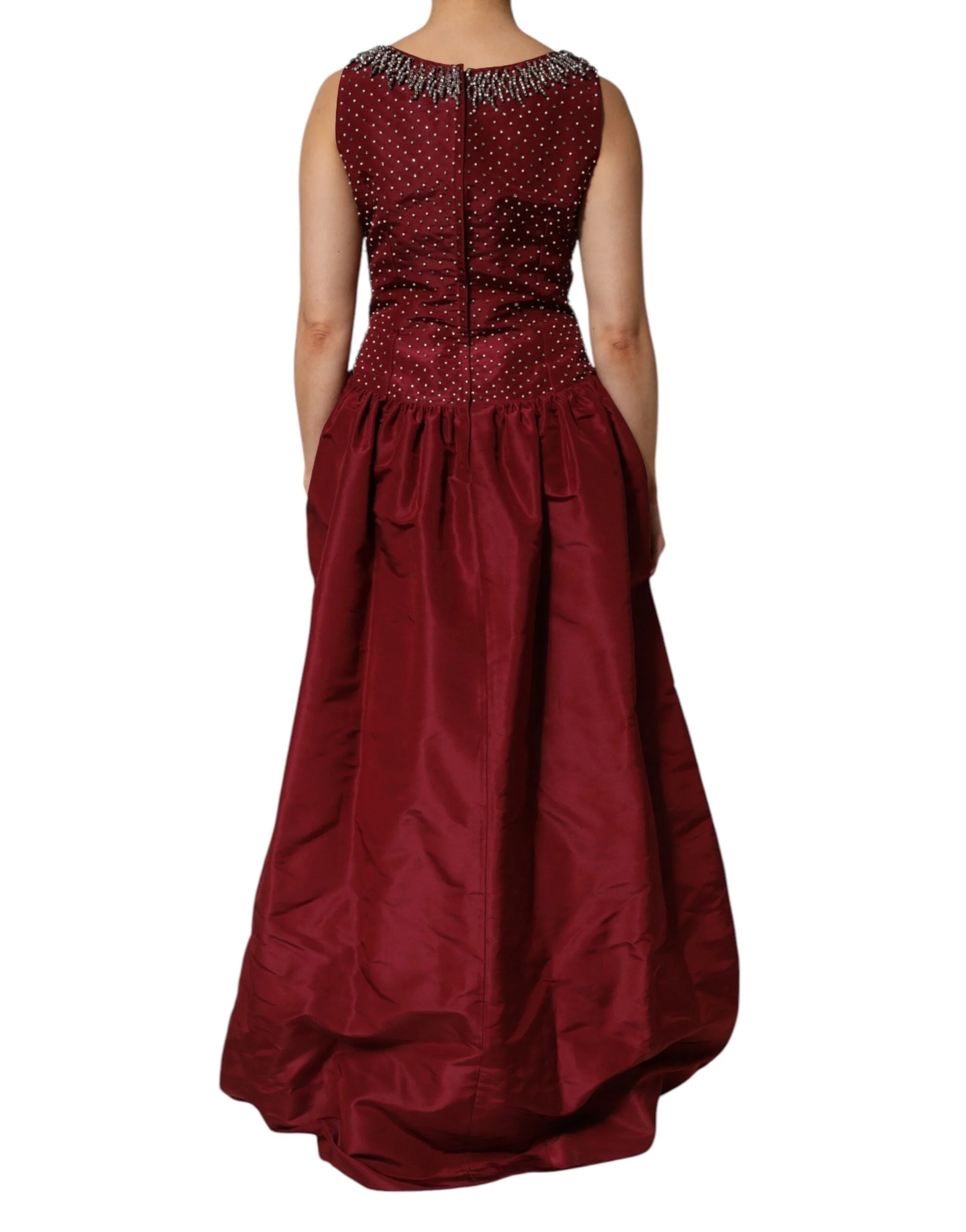 Dolce & Gabbana Burgundy Silk Beaded Evening Gown Dress - IT44 | L - Dresses