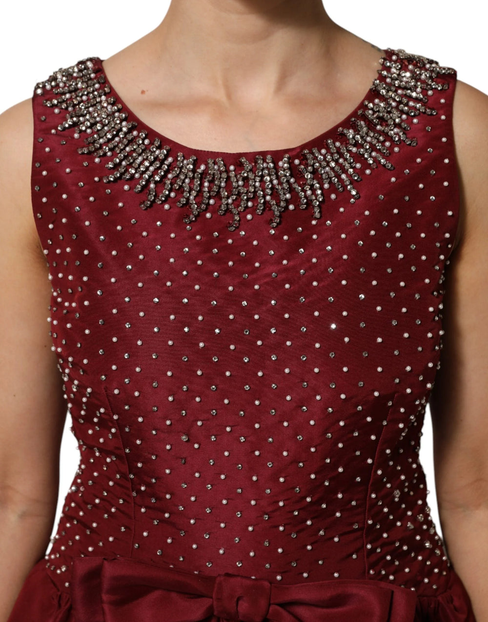 Dolce & Gabbana Burgundy Silk Beaded Evening Gown Dress - IT44 | L - Dresses