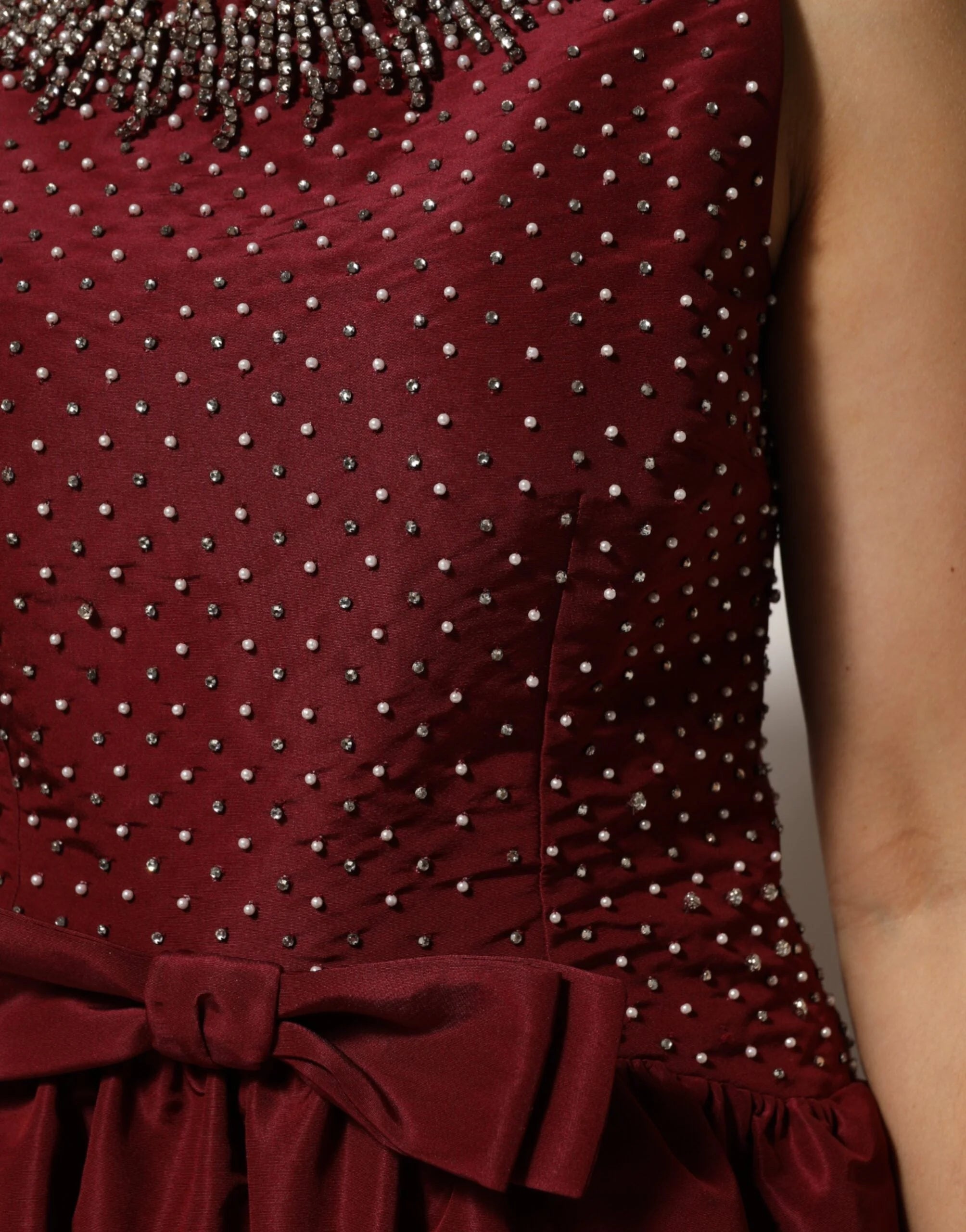 Dolce & Gabbana Burgundy Silk Beaded Evening Gown Dress - IT44 | L - Dresses