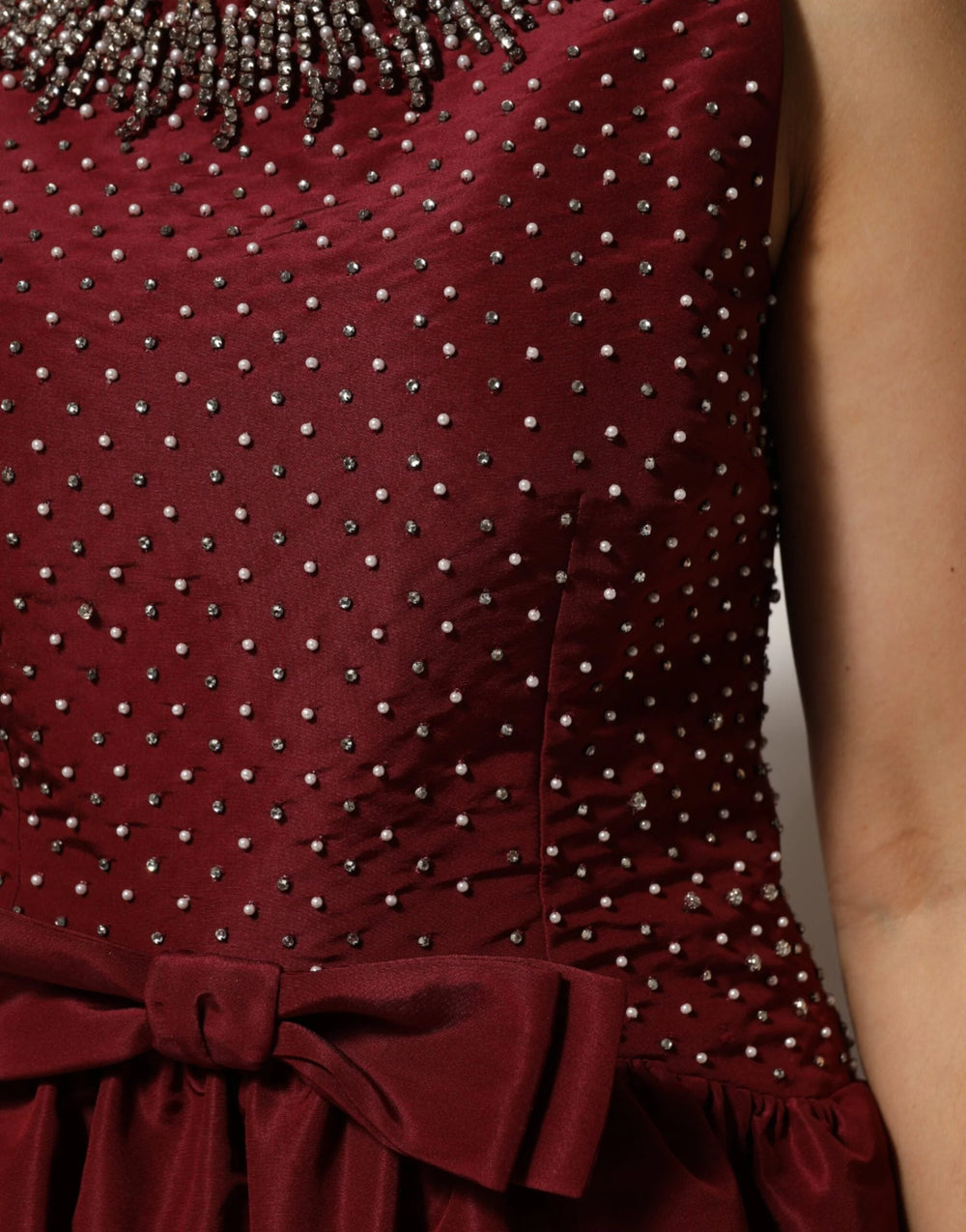 Dolce & Gabbana Burgundy Silk Beaded Evening Gown Dress - IT44 | L - Dresses