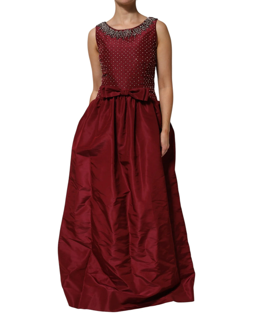 Dolce & Gabbana Burgundy Silk Beaded Evening Gown Dress - IT44 | L - Dresses