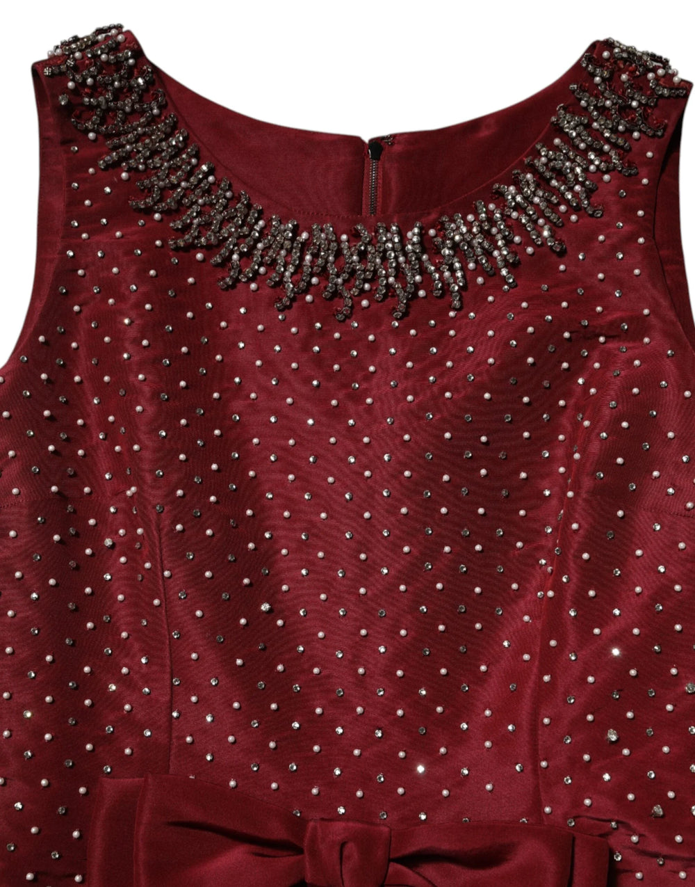 Dolce & Gabbana Burgundy Silk Beaded Evening Gown Dress - IT44 | L - Dresses