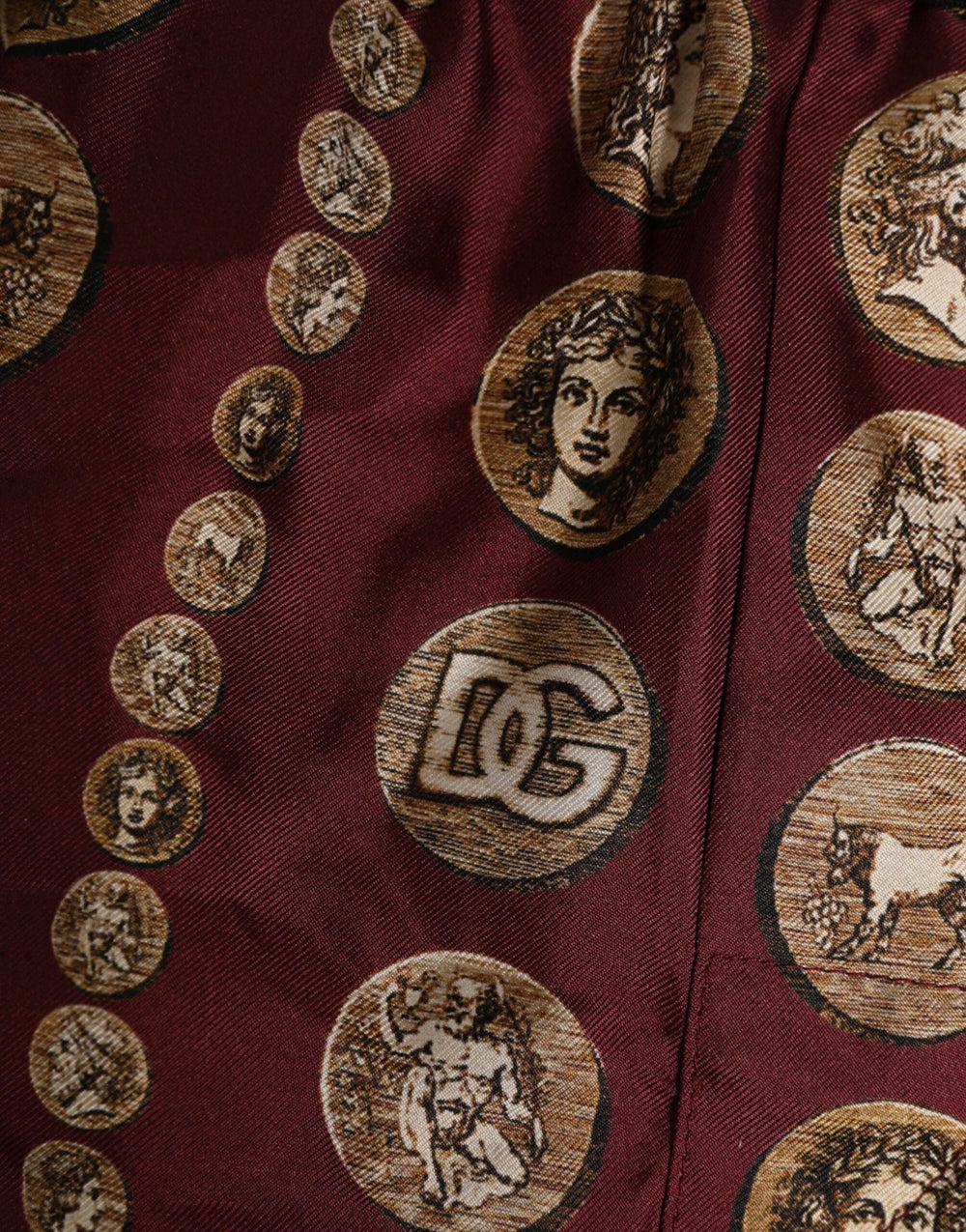 Dolce & Gabbana Burgundy Silk Coin Print Men Boxer Short Swimwear - IT4 | S - Swim Boxers