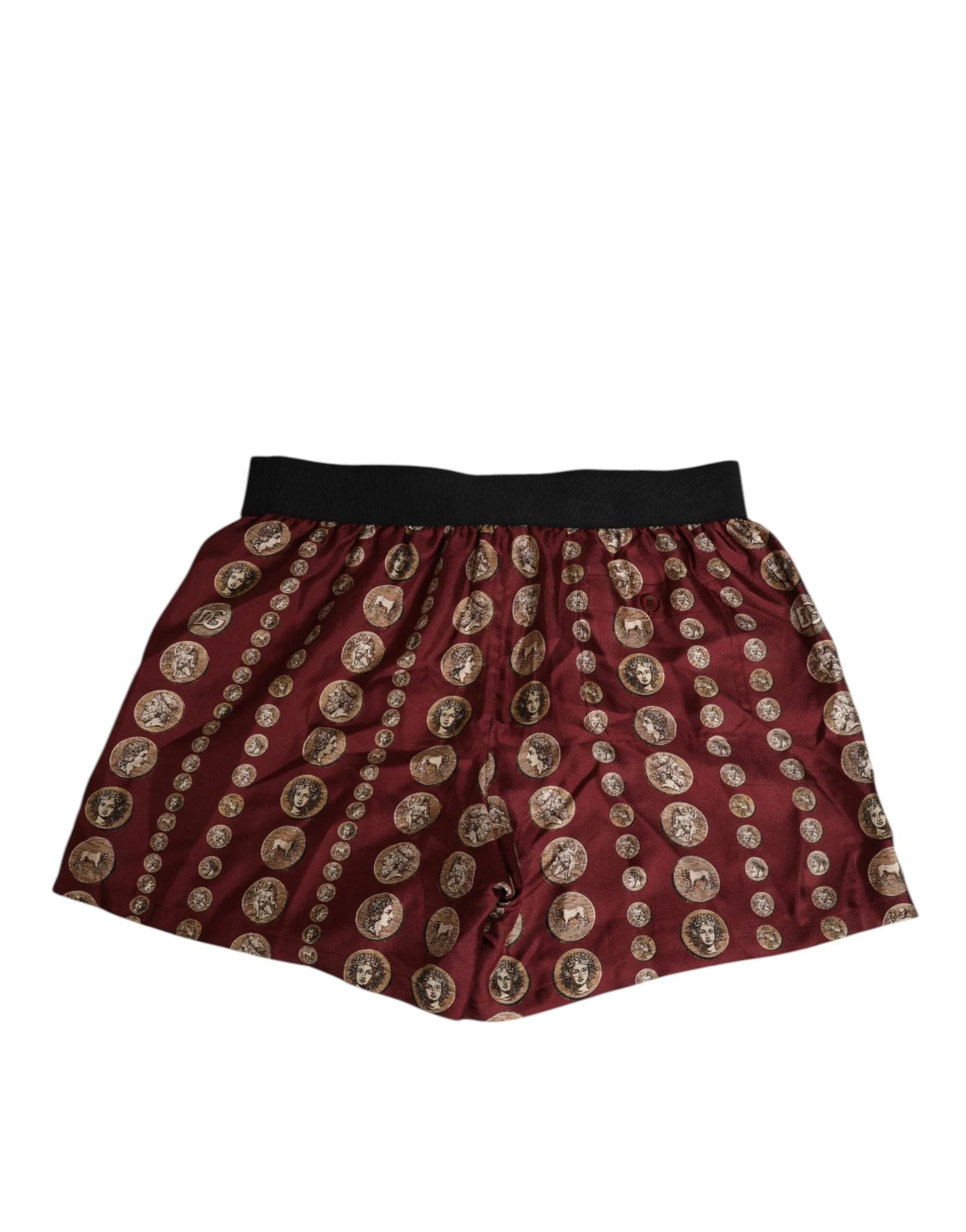 Dolce & Gabbana Burgundy Silk Coin Print Men Boxer Short Swimwear - IT4 | S