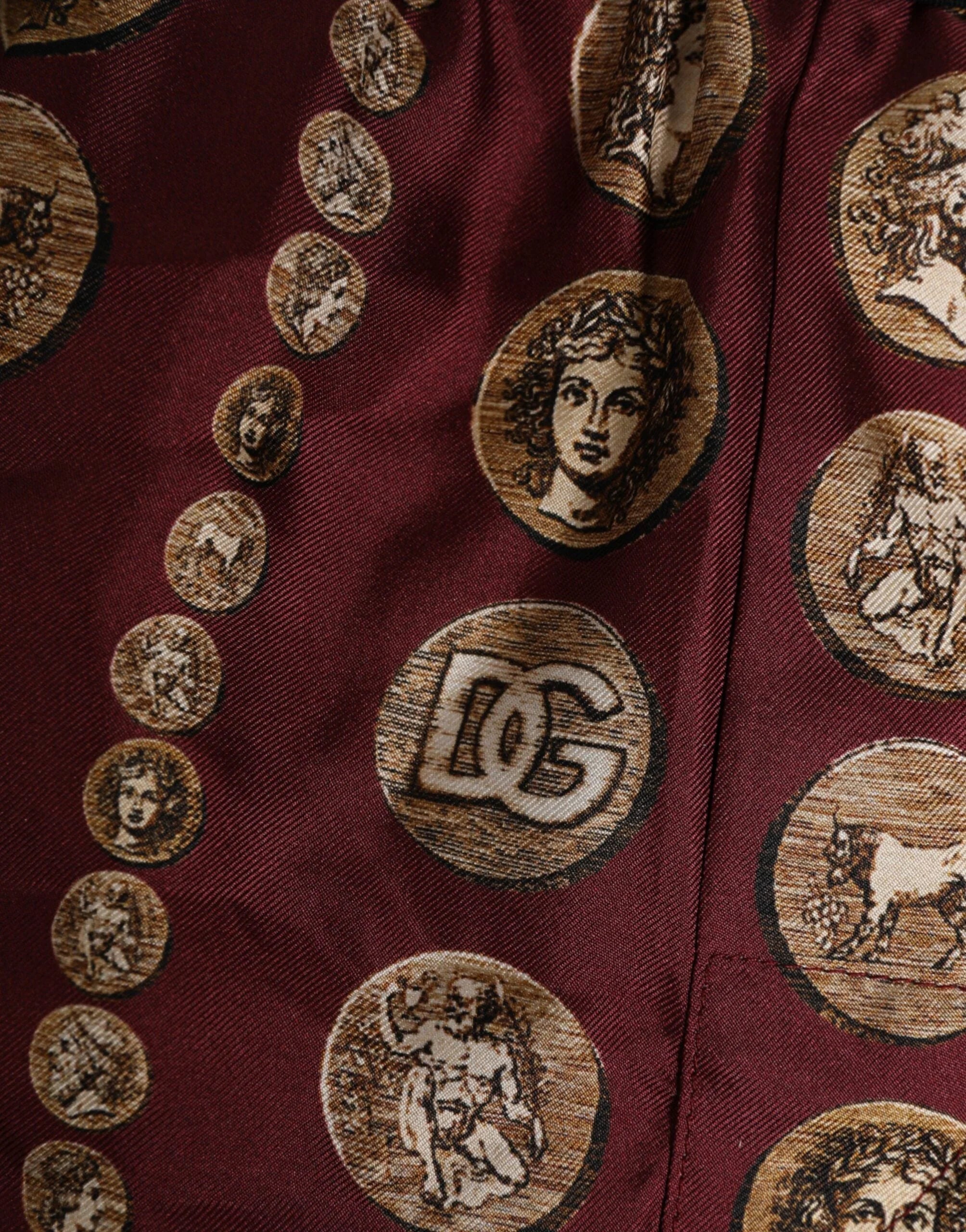 Dolce & Gabbana Burgundy Silk Coin Print Men Boxer Short Swimwear - IT4 | S
