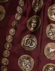 Dolce & Gabbana Burgundy Silk Coin Print Men Boxer Short Swimwear - IT4 | S