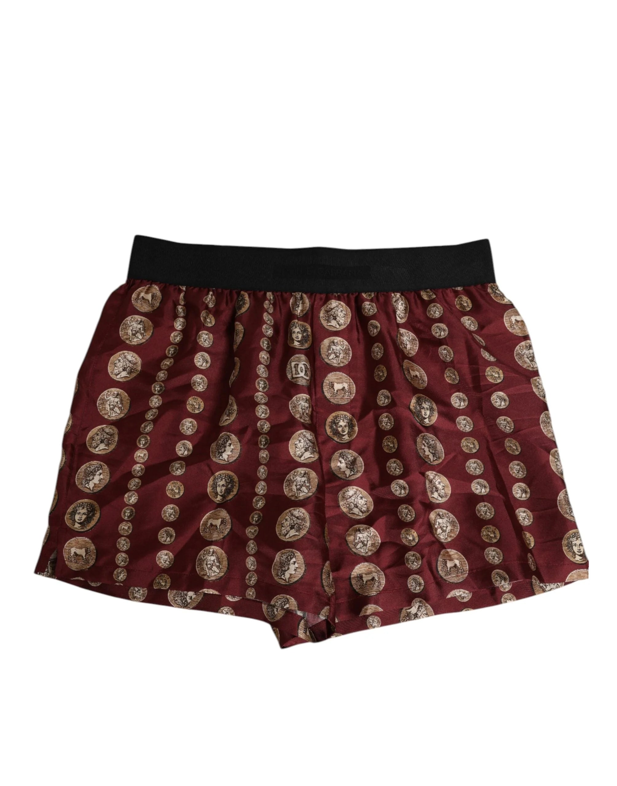 Dolce & Gabbana Burgundy Silk Coin Print Men Boxer Short Swimwear - IT4 | S