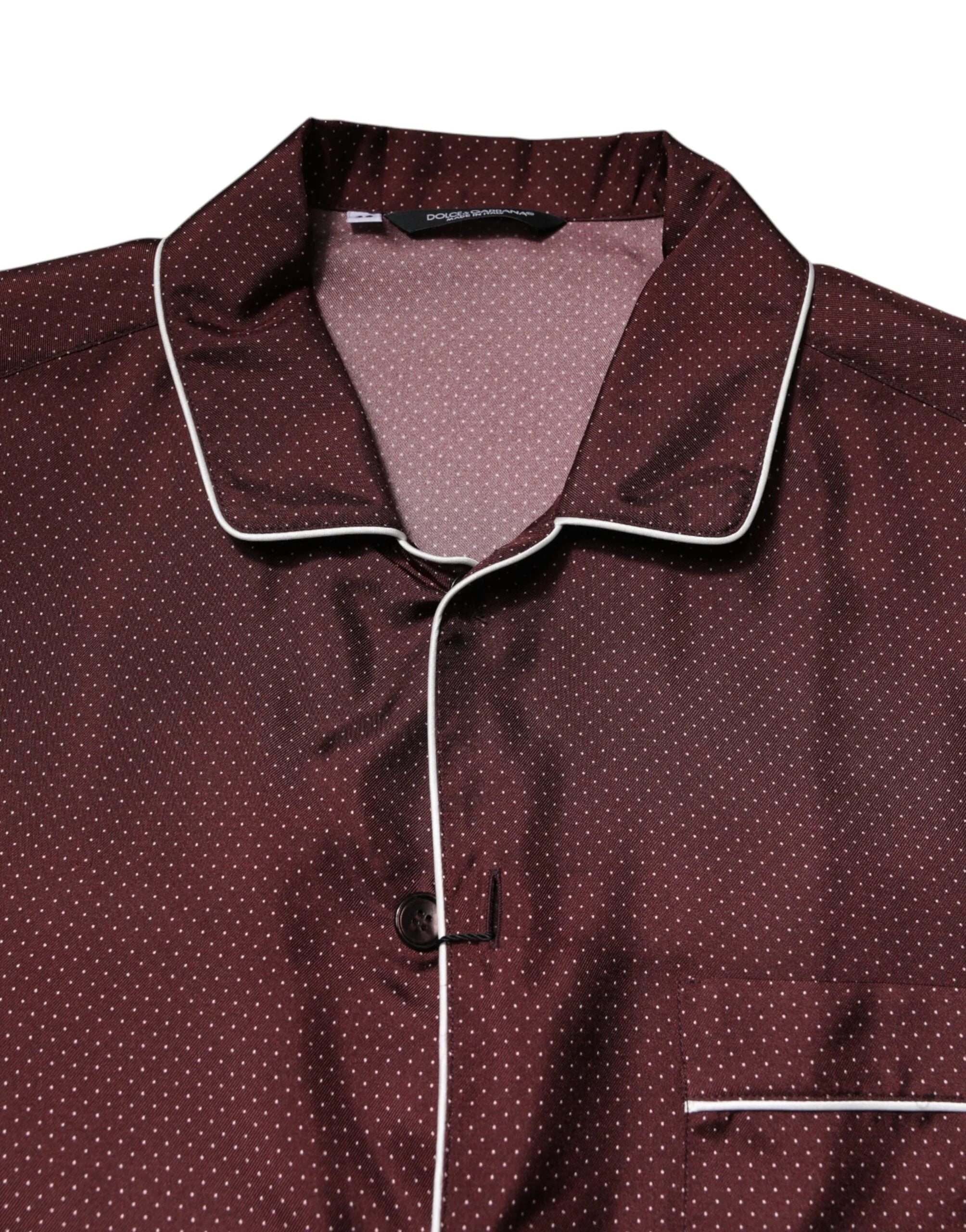 Dolce & Gabbana Burgundy Silk Dotted Long Sleeves Shirt - Shirts