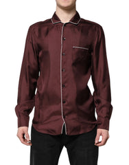 Dolce & Gabbana Burgundy Silk Dotted Long Sleeves Shirt - Shirts