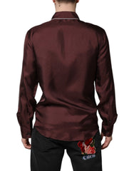 Dolce & Gabbana Burgundy Silk Dotted Long Sleeves Shirt - Shirts