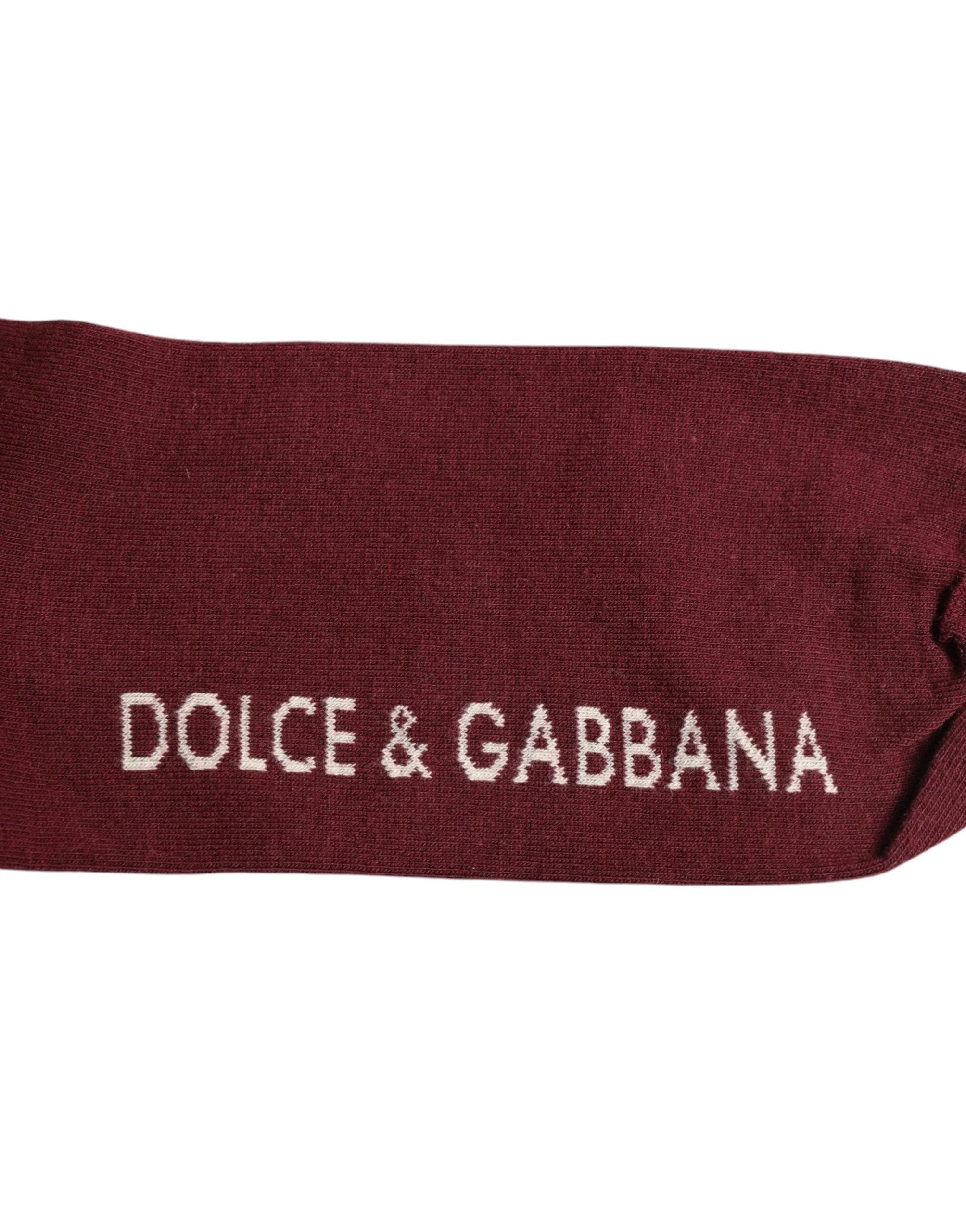 Dolce & Gabbana Burgundy Stretch Logo Print Mid Calf Socks - L - Crew Socks