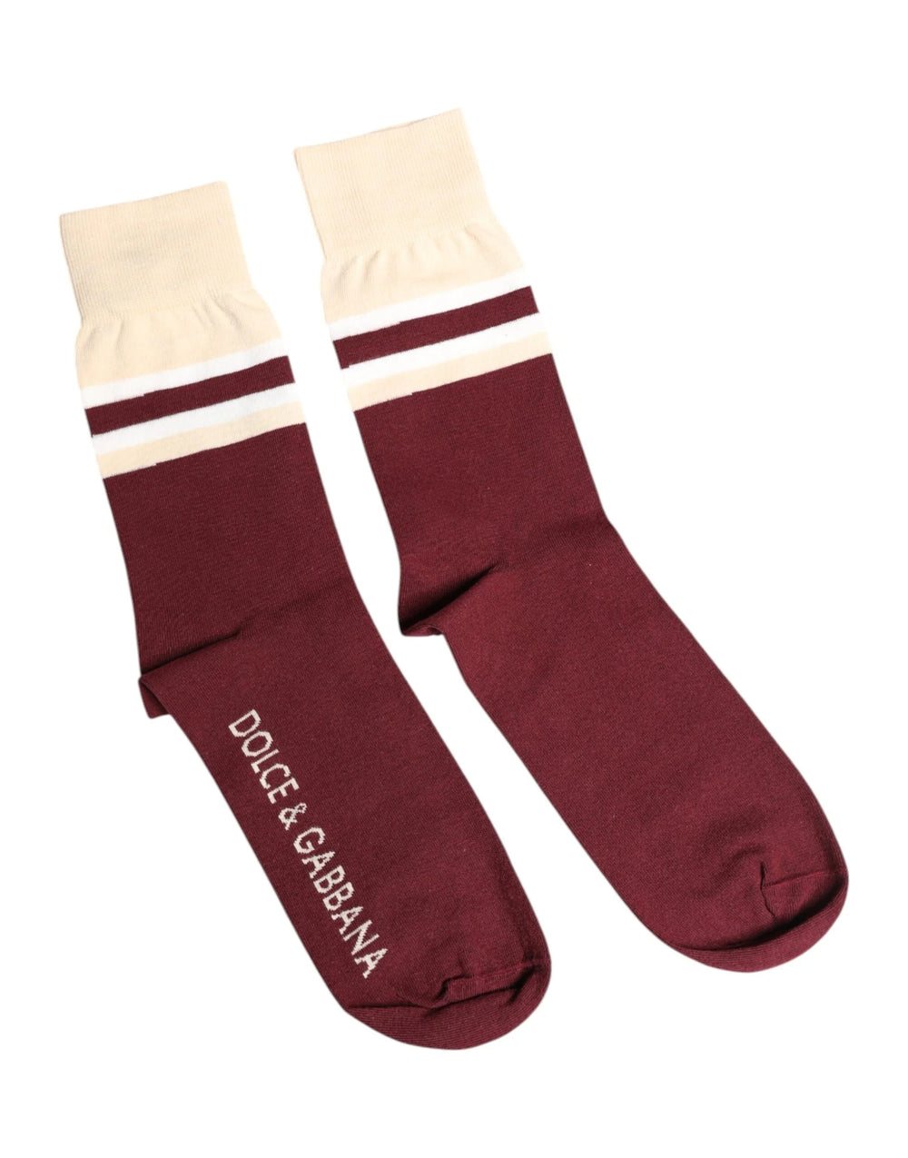 Dolce & Gabbana Burgundy Stretch Logo Print Mid Calf Socks - L - Crew Socks