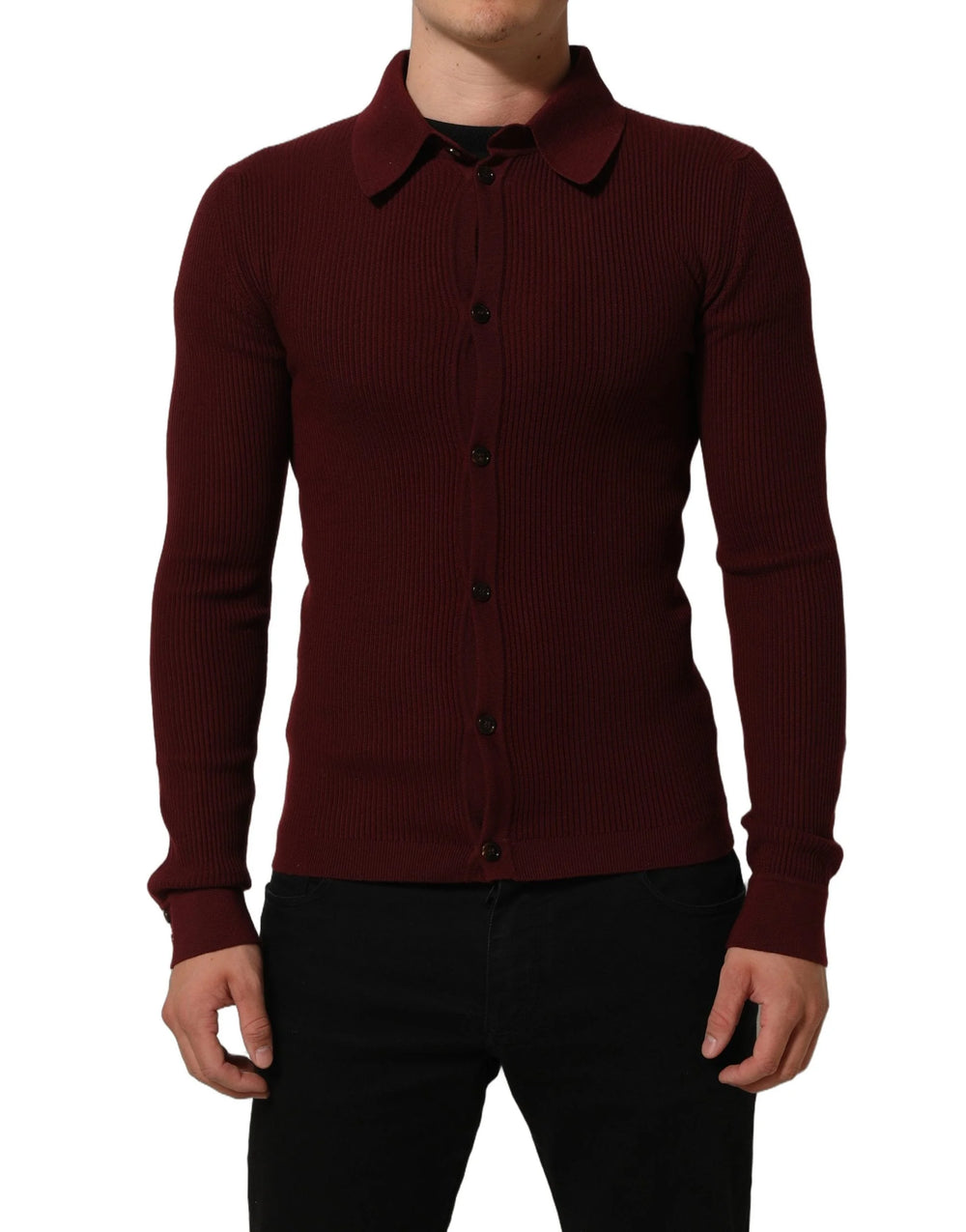Dolce & Gabbana Burgundy Wool Button Down Cardigan Sweater - IT48 | M