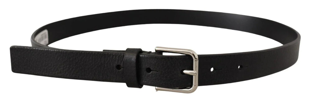 Dolce & Gabbana Calf Leather Silver Tone Black Metal Buckle Belt - 80 cm / 32 Inches - Belts
