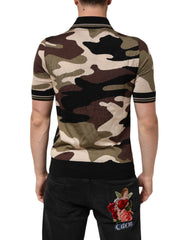 Dolce & Gabbana Camouflage Brown Silk MilitaryPolo T-shirt - Polos