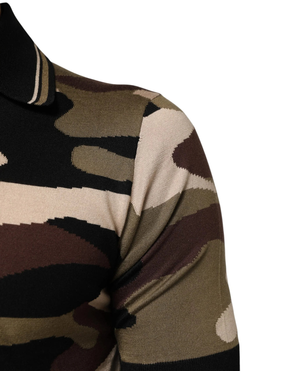 Dolce & Gabbana Camouflage Brown Silk MilitaryPolo T-shirt - Polos