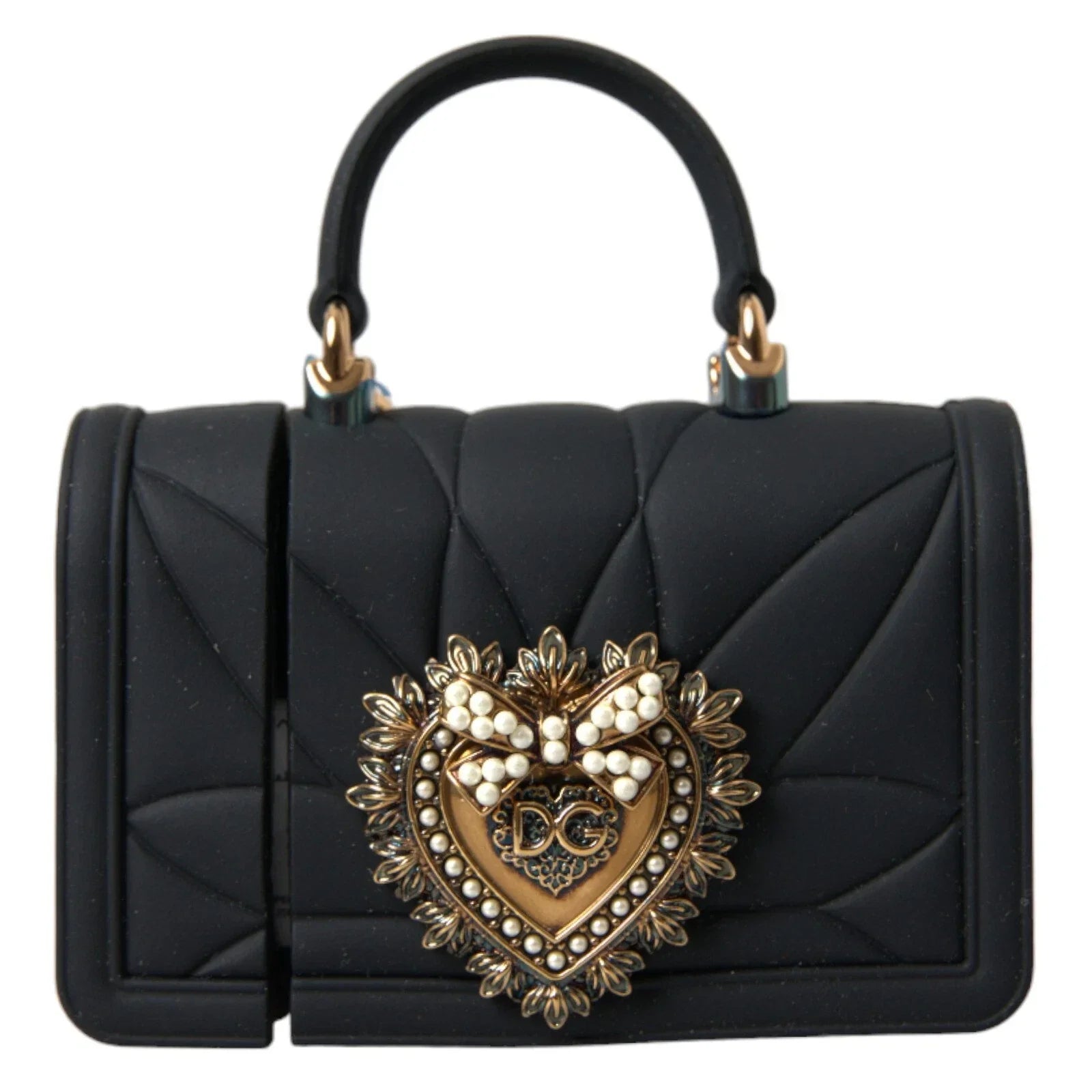 Dolce & Gabbana Case Black Silicone Devotion Heart Cover Hand Bag Airpod - Headphone Carrying Cases