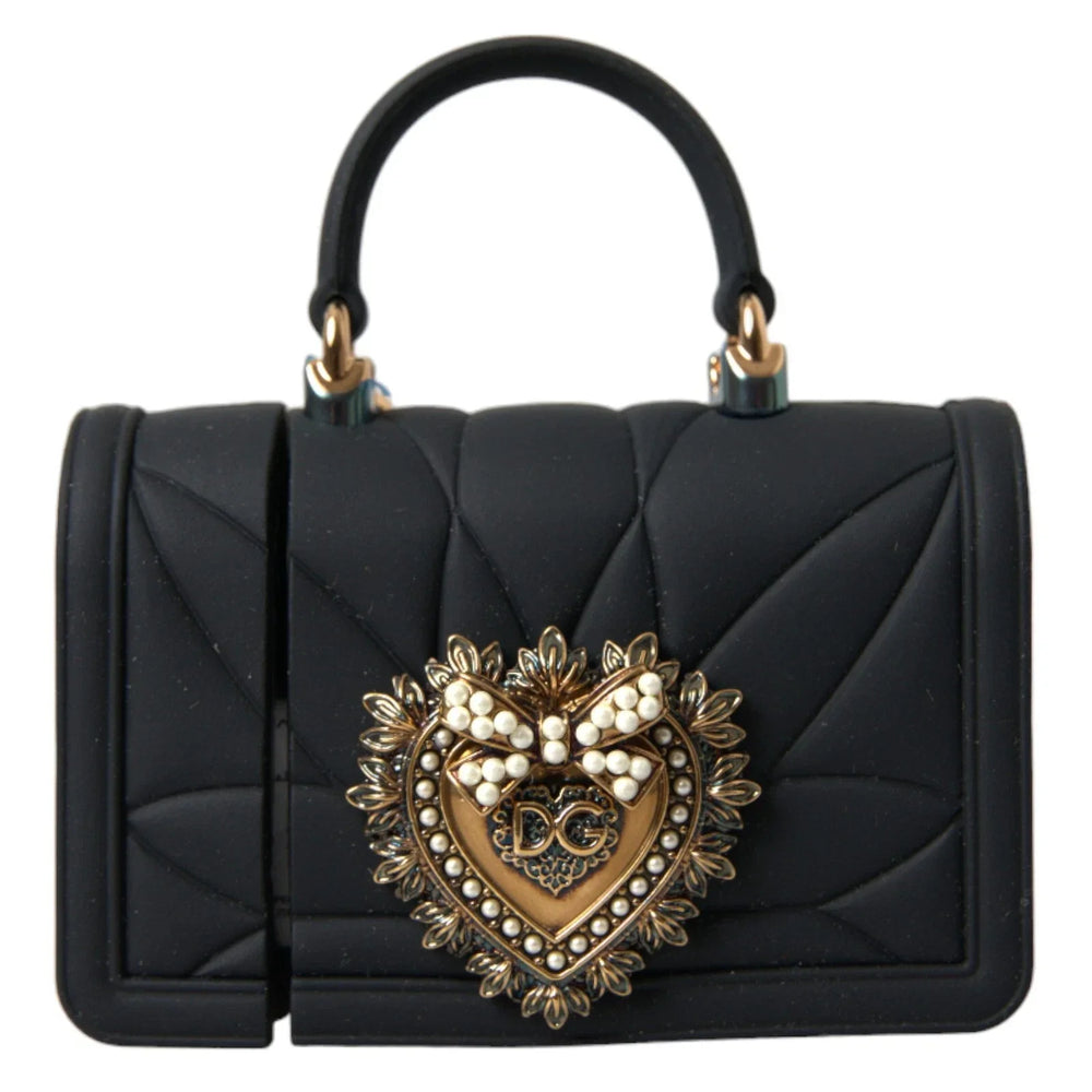 Dolce & Gabbana Case Black Silicone Devotion Heart Cover Hand Bag Airpod - Headphone Carrying Cases