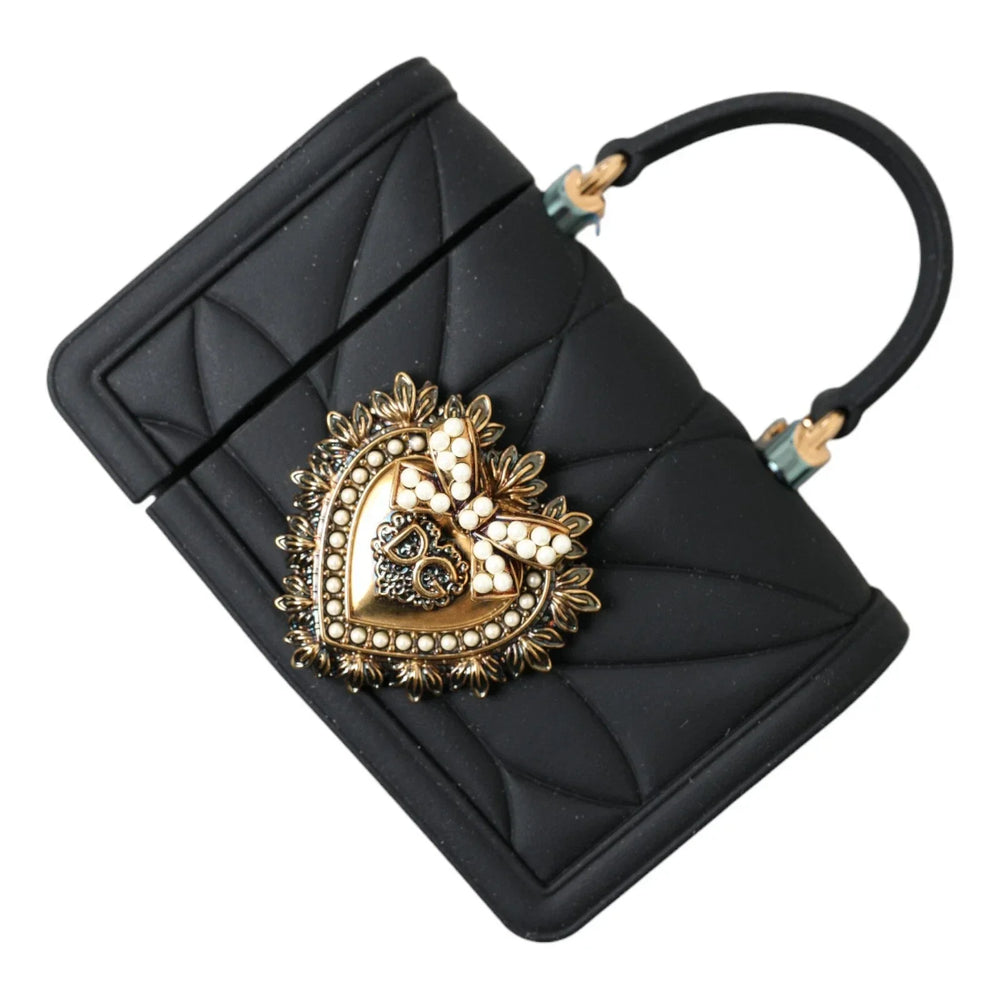 Dolce & Gabbana Case Black Silicone Devotion Heart Cover Hand Bag Airpod - Headphone Carrying Cases
