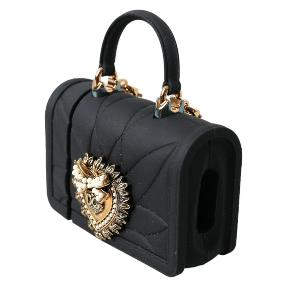 Dolce & Gabbana Case Black Silicone Devotion Heart Cover Hand Bag Airpod - Headphone Carrying Cases