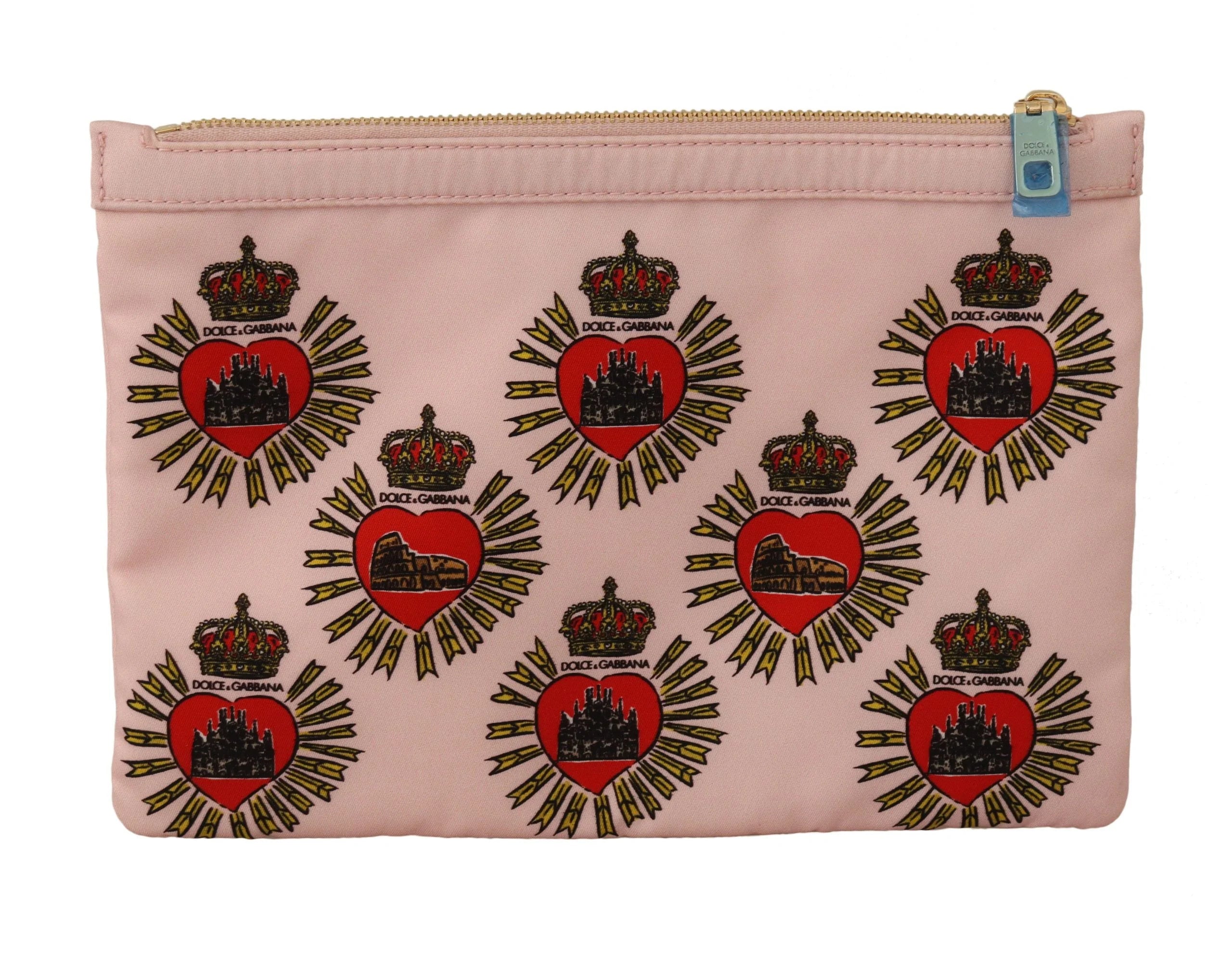 Dolce & Gabbana Clutch Pink D&G Logo Devotion Heart Toiletry Pouch Wallet - Toiletry Bags