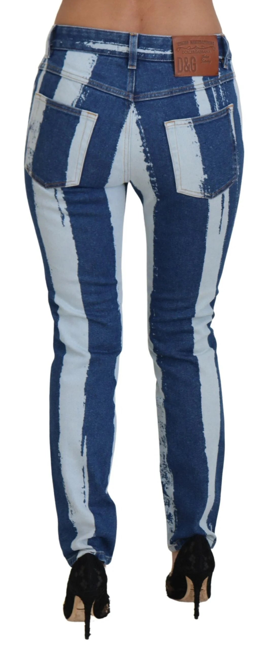 Dolce & Gabbana Cobalt Blue Stripes Skinny Denim Cotton Jeans - IT42|M - Jeans