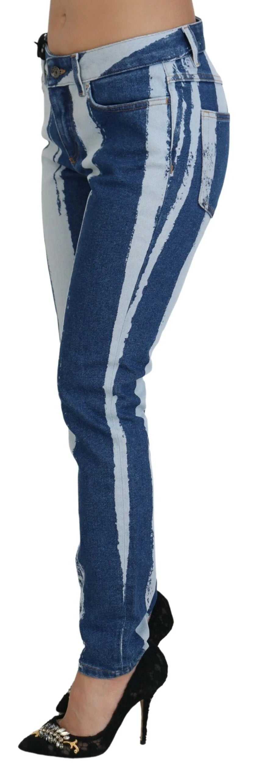 Dolce & Gabbana Cobalt Blue Stripes Skinny Denim Cotton Jeans - IT42|M - Jeans