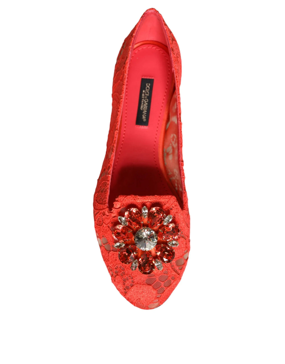Dolce & Gabbana Coral Lace Crystal Ballet Flats Loafers Shoes - EU35/US4.5 - Flats