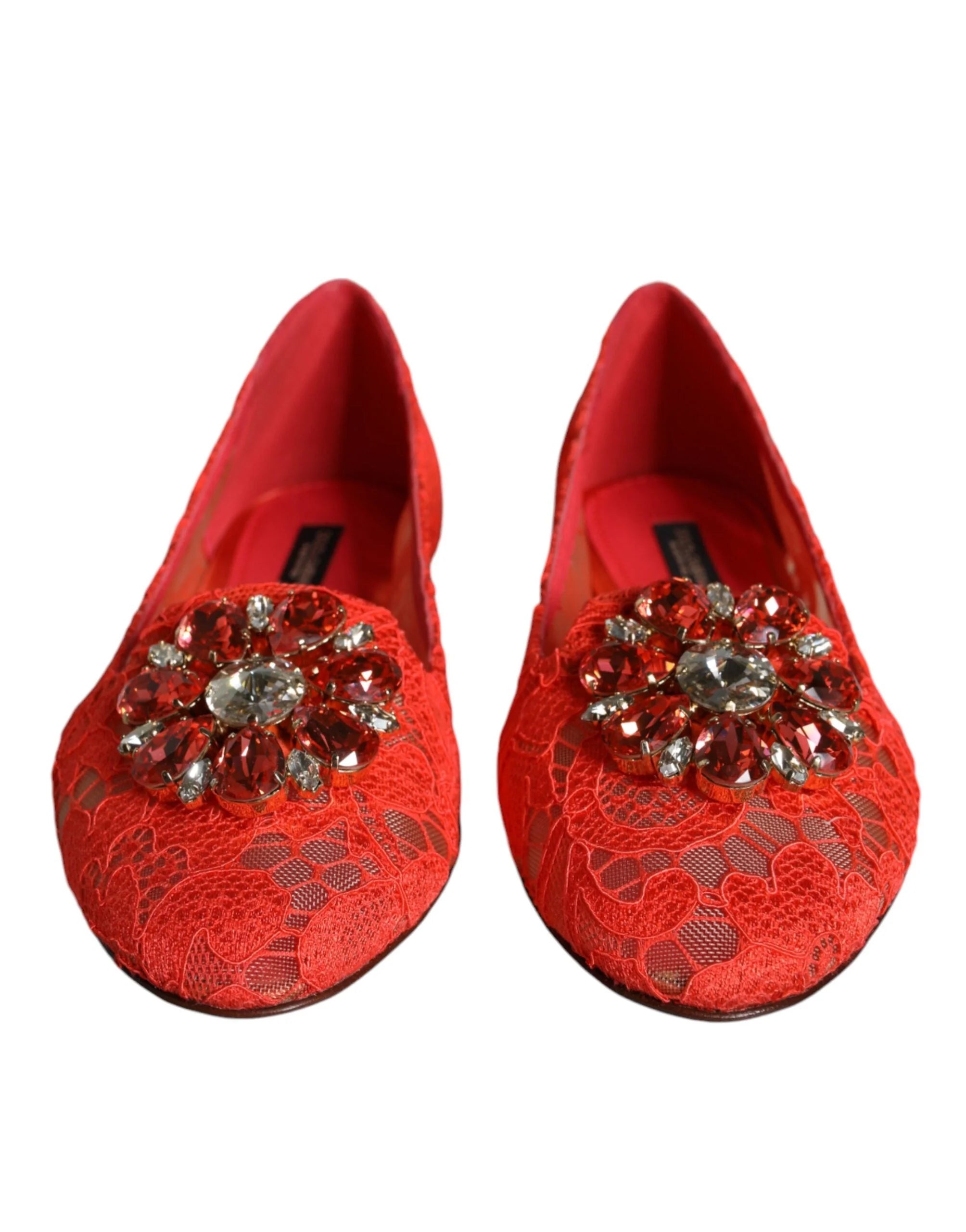 Dolce & Gabbana Coral Lace Crystal Ballet Flats Loafers Shoes - EU35/US4.5 - Flats