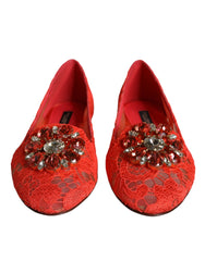 Dolce & Gabbana Coral Lace Crystal Ballet Flats Loafers Shoes - EU35/US4.5 - Flats