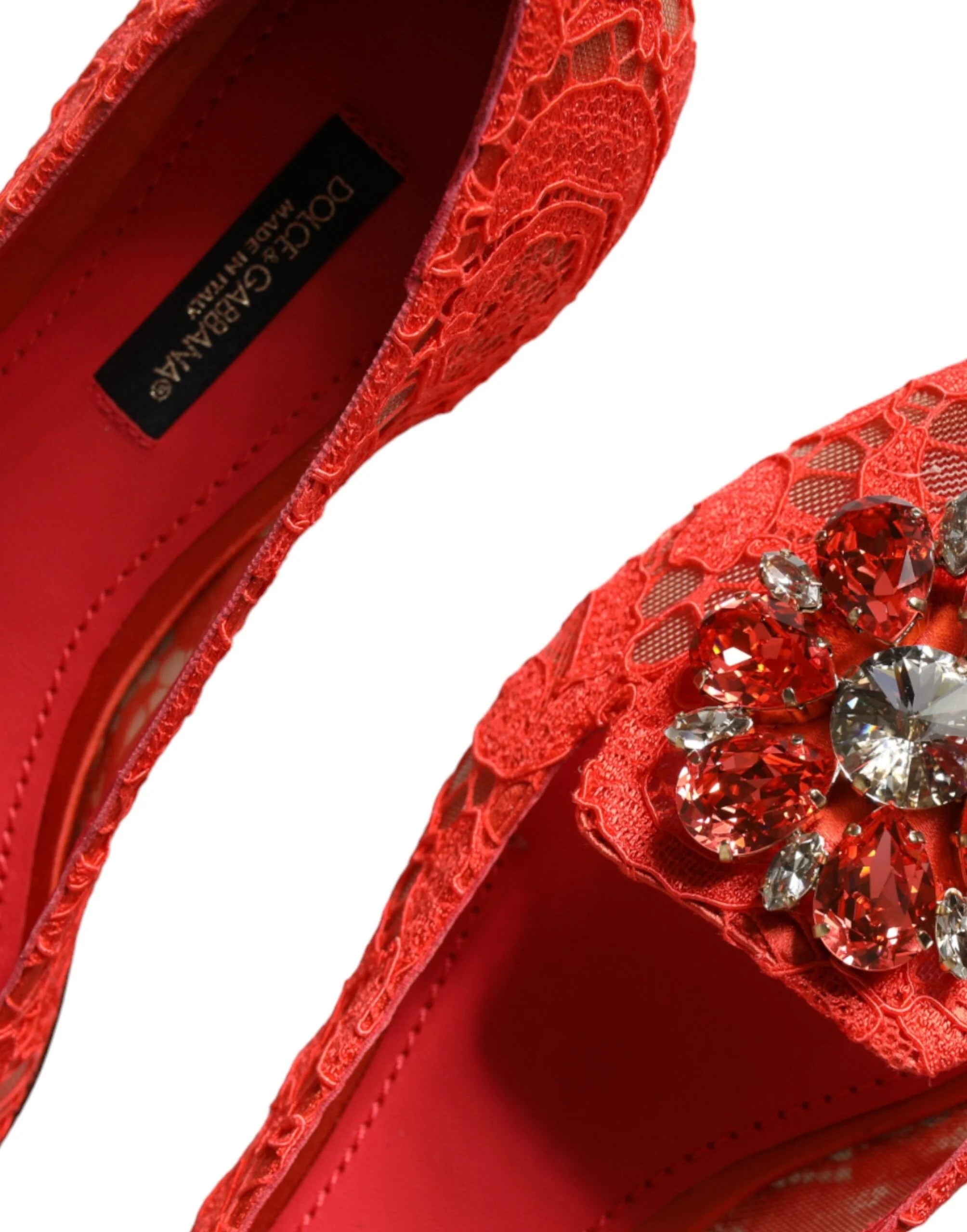 Dolce & Gabbana Coral Lace Crystal Ballet Flats Loafers Shoes - EU35/US4.5 - Flats