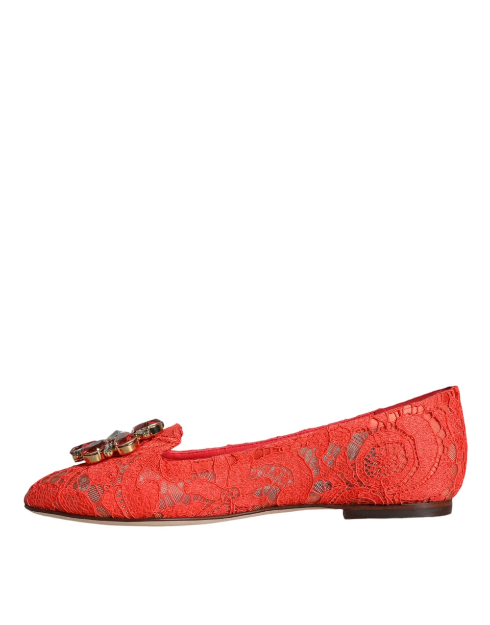 Dolce & Gabbana Coral Lace Crystal Ballet Flats Loafers Shoes - EU35/US4.5 - Flats