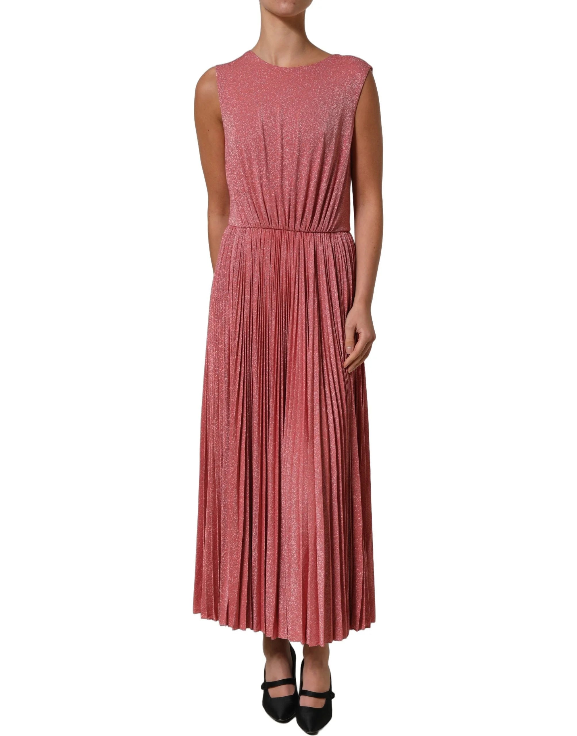 Dolce & Gabbana Coral Pink Pleated Sleeveless Max Dress - IT42|M